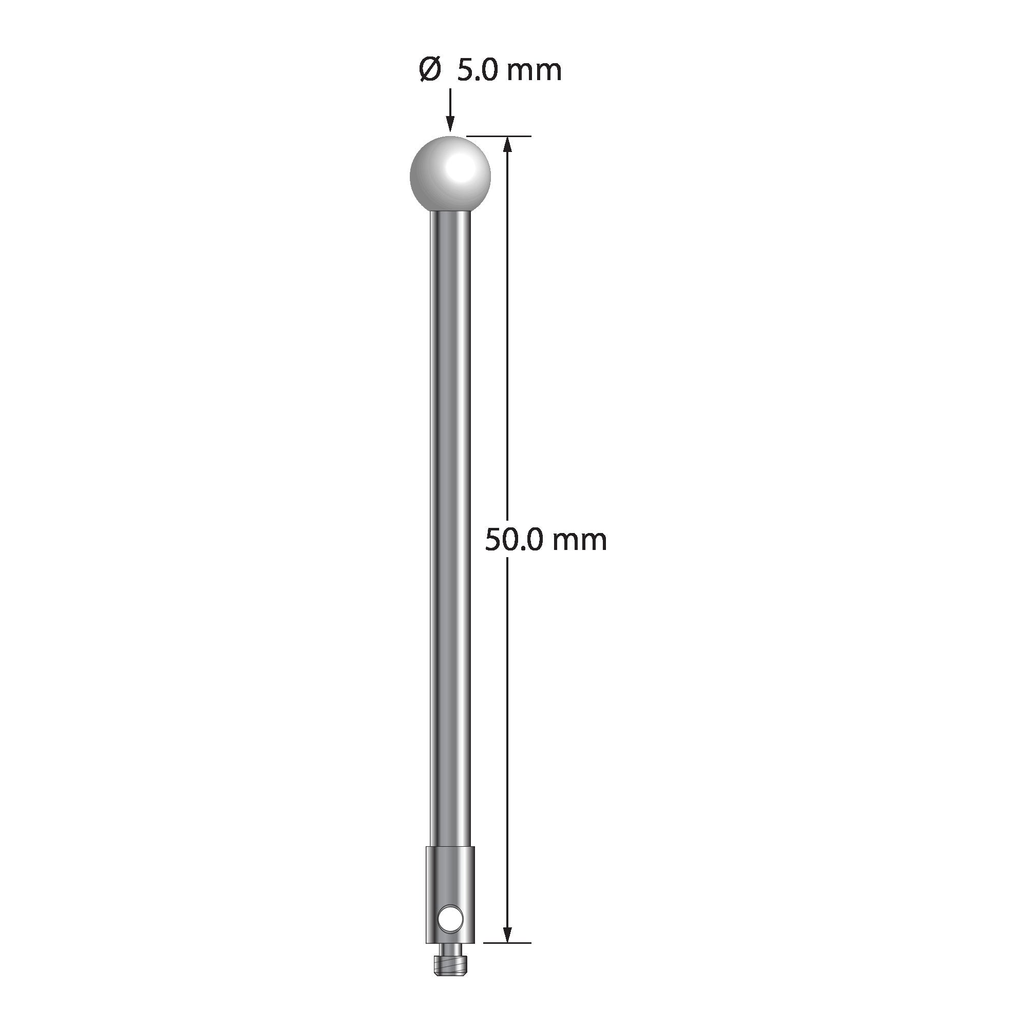TM2-5050-Z M2 stylus with 5.0mm zirconia ball, carbide stem, and stainless steel base, 50.0mm long by Q-Mark Manufacturing, Inc.