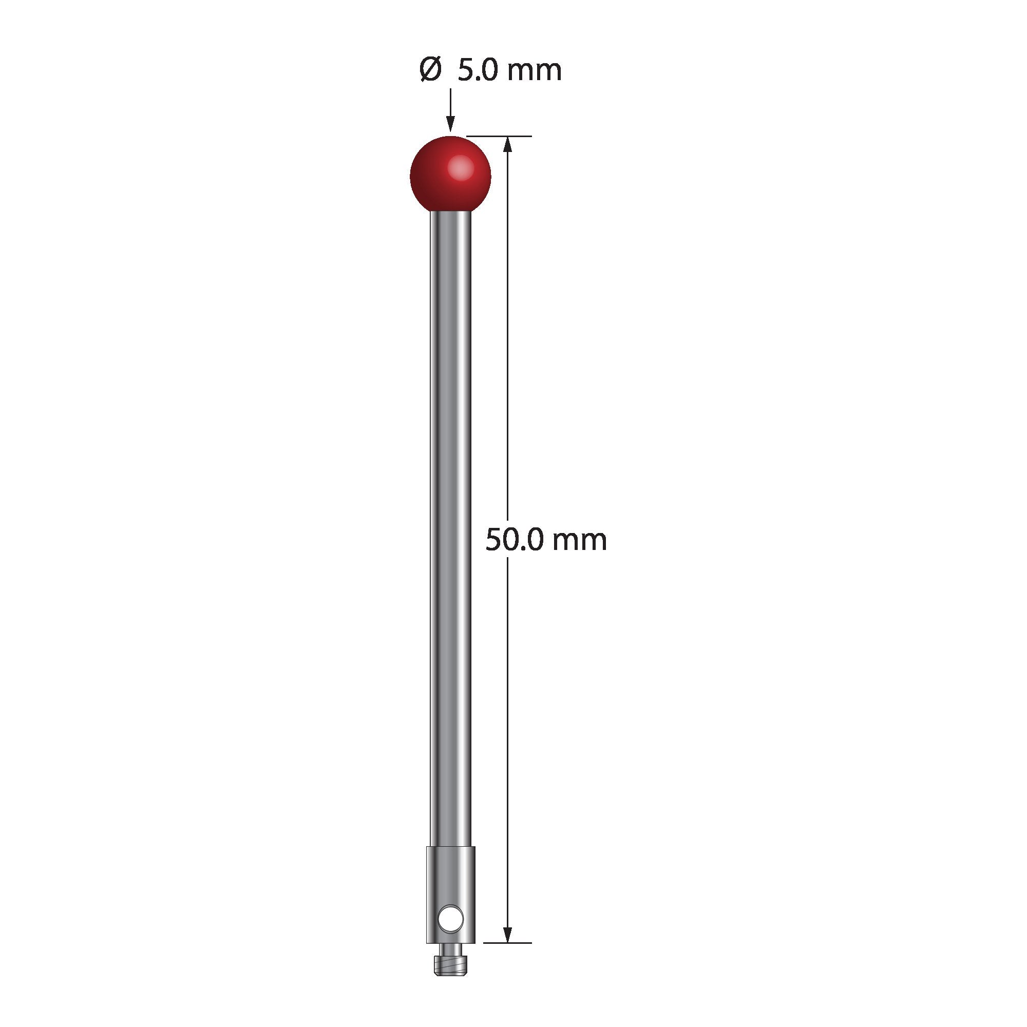 TM2-5050 M2 stylus with 5.0mm ruby ball, carbide stem, and stainless steel base, 50.0mm long by Q-Mark Manufacturing, Inc.