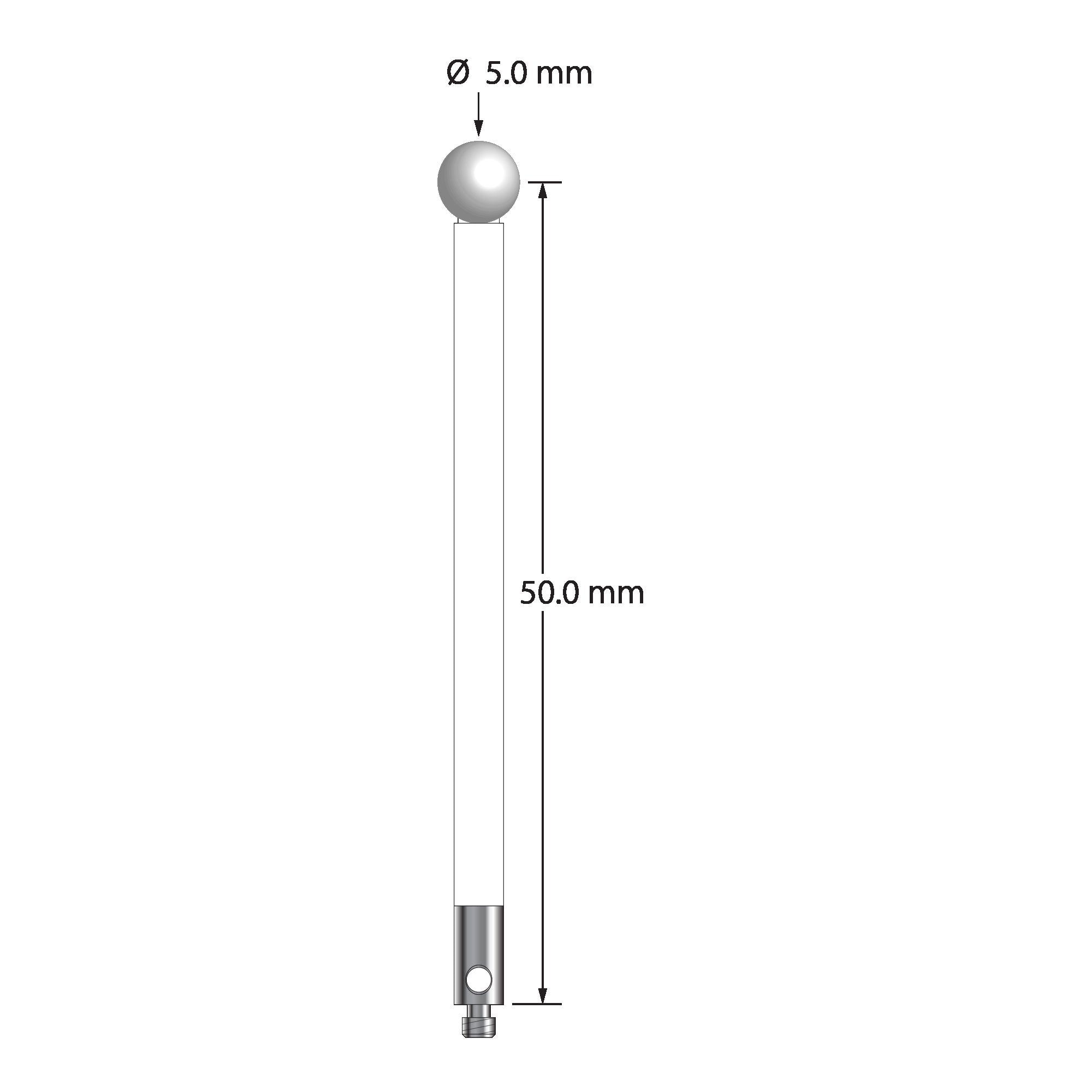 TM2-5052.5-C-Z M2 stylus with 5.0mm zirconia ball, ceramic stem, and stainless steel base, 50.0mm long by Q-Mark Manufacturing, Inc.