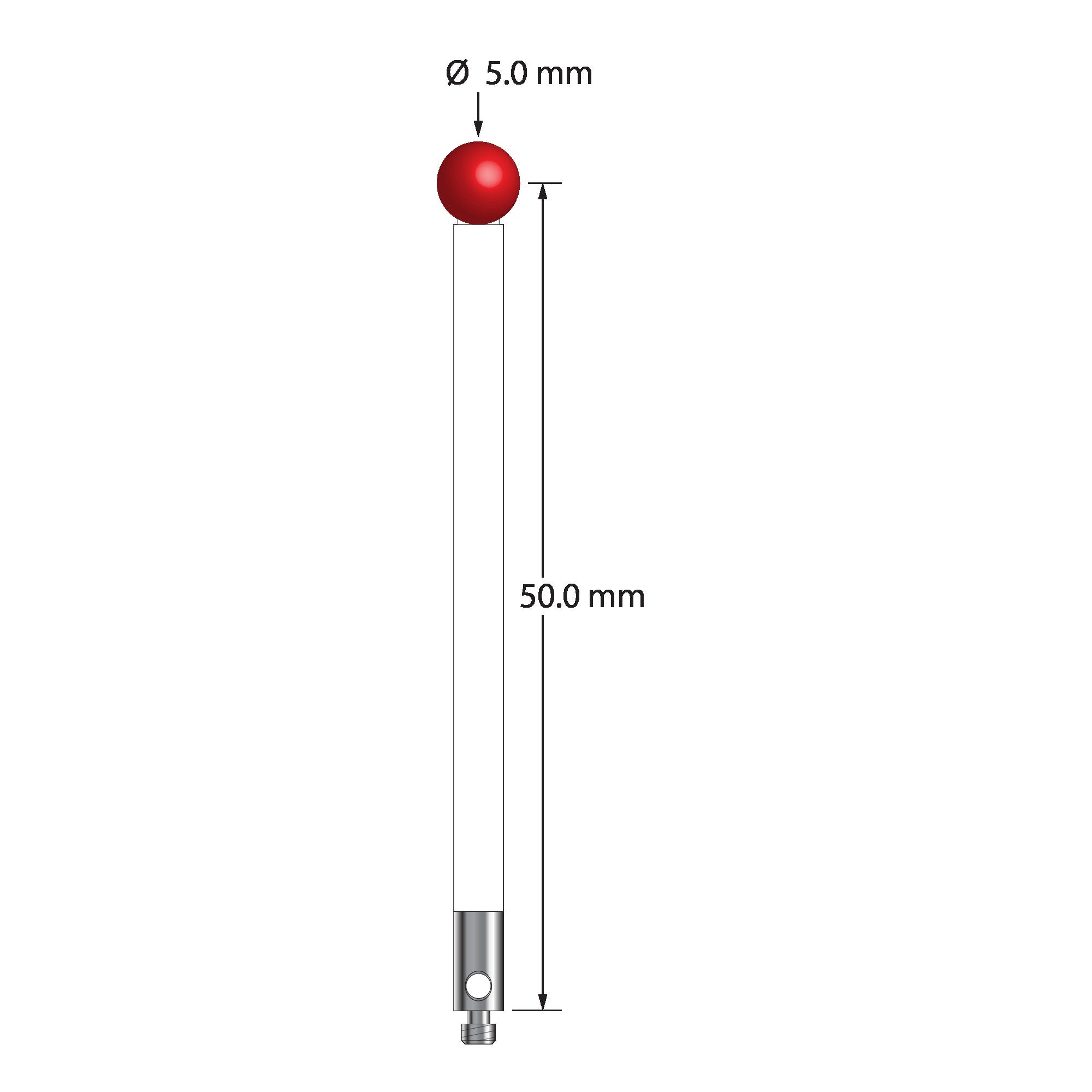TM2-5052.5-C M2 stylus with 5.0mm ruby ball, ceramic stem, and stainless steel base by Q-Mark Manufacturing, Inc.