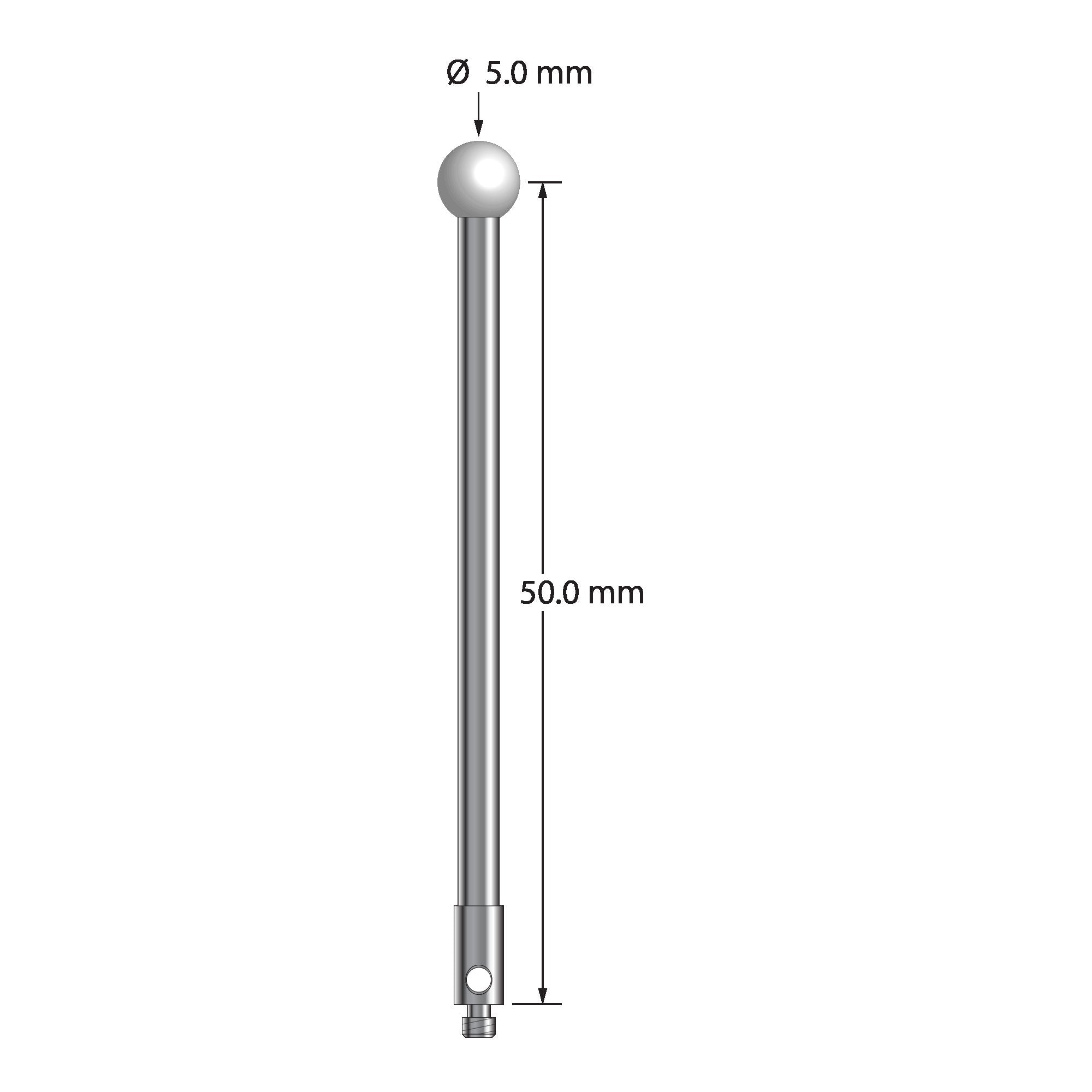 TM2-5052.5-Z M2 stylus with 5.0mm zirconia ball, carbide stem, and stainless steel base, 50.0mm long by Q-Mark Manufacturing, Inc.