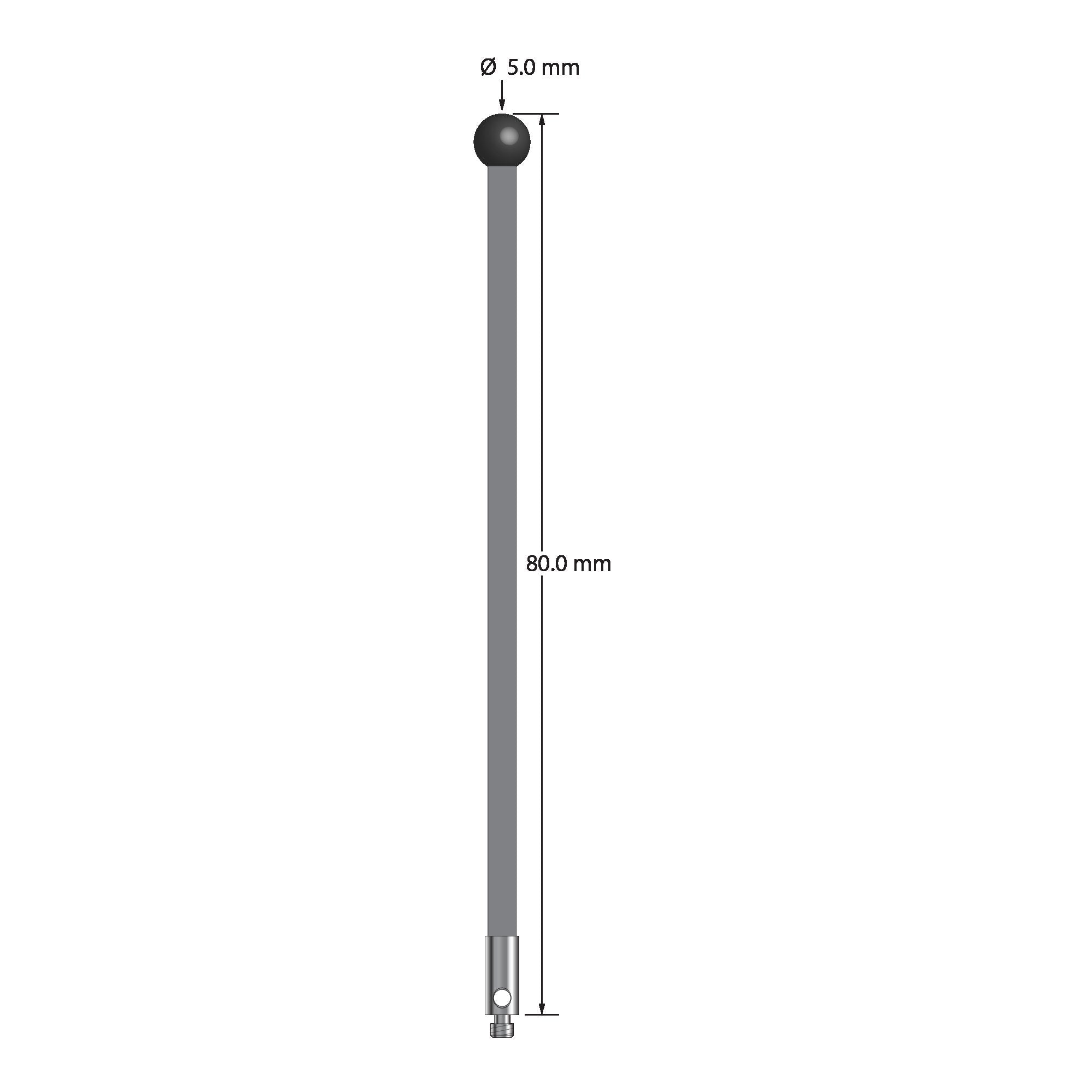 TM2-5080-G-SN M2 stylus with 5.0mm silicon nitride ball, carbon fiber stem, and stainless steel base, 80.0mm long by Q-Mark Manufacturing, Inc.