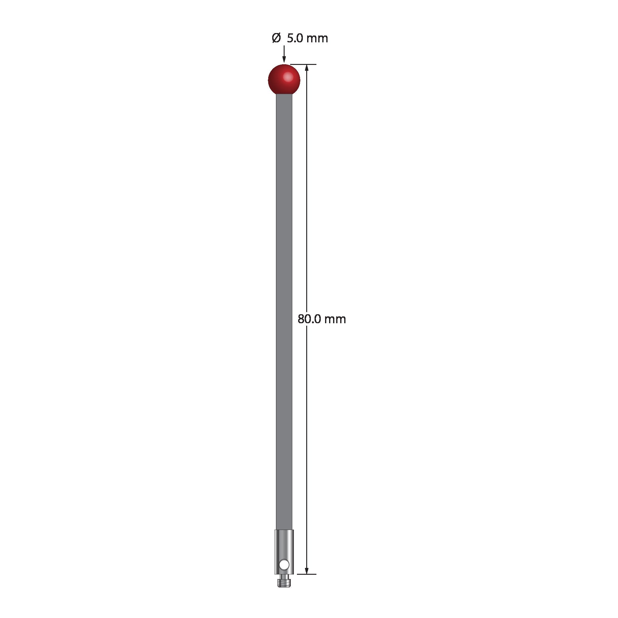 TM2-5080-G M2 stylus with 5.0mm ruby ball, carbon fiber stem, and stainless steel base, 80.0mm long by Q-Mark Manufacturing, Inc.
