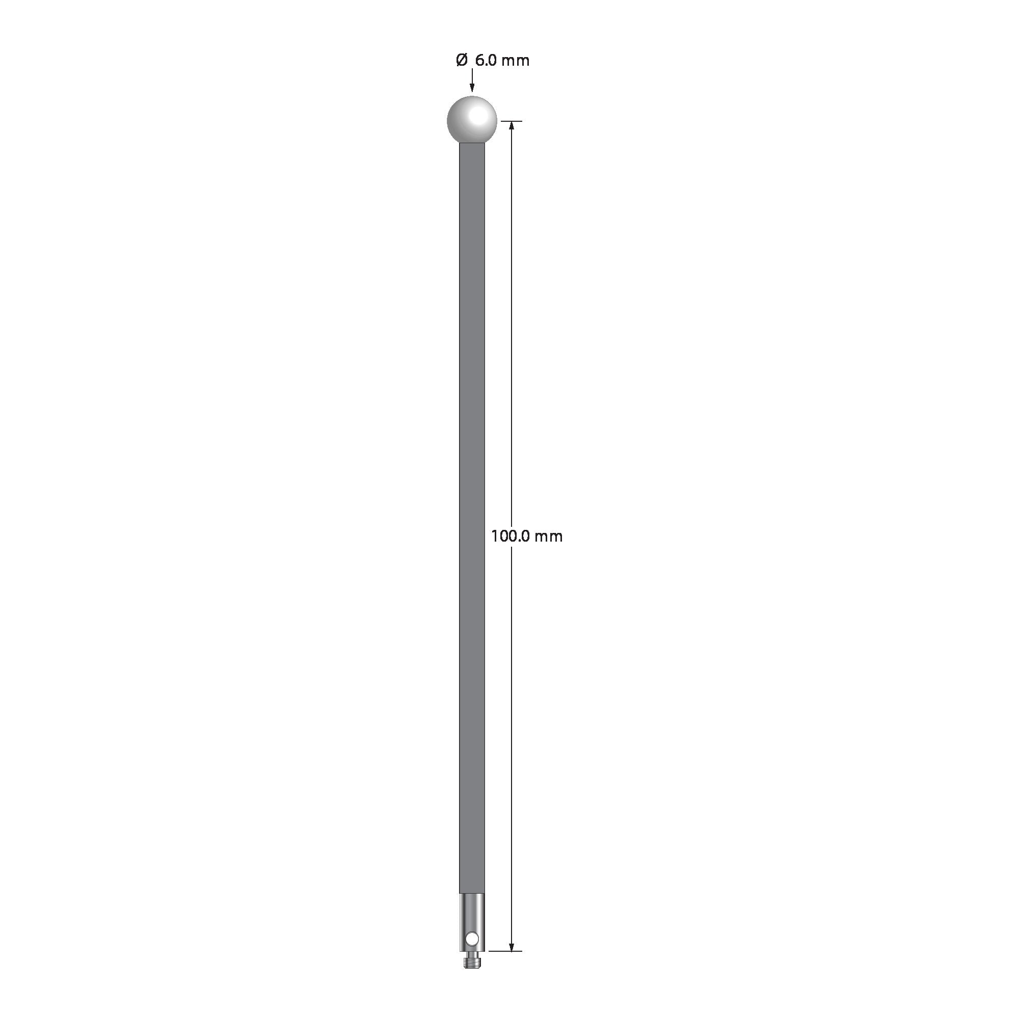 TM2-60103-G-Z M2 stylus with 6.0mm zirconia ball, carbon fiber stem, and stainless steel base.