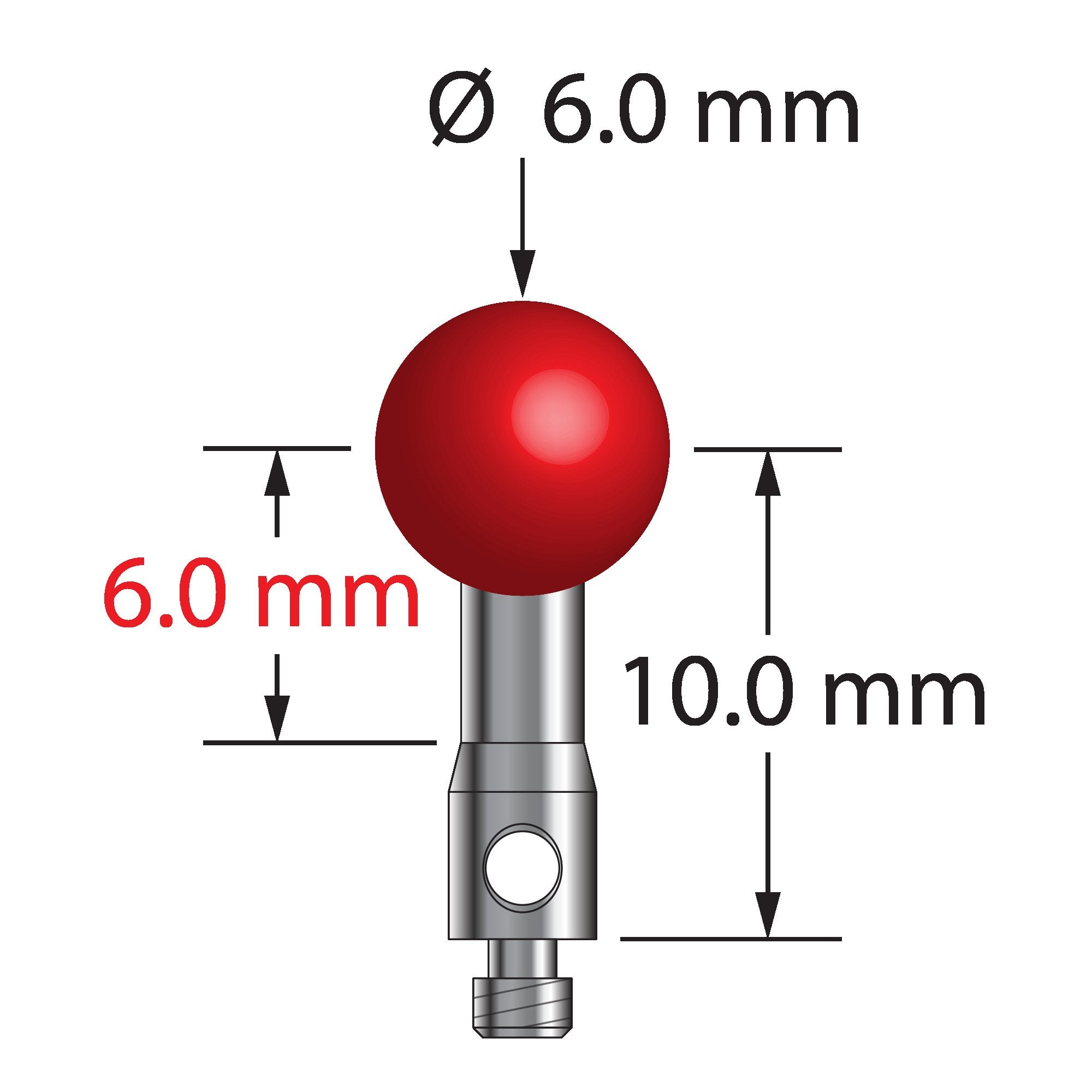 TM2-6013-S M2 stylus with 6.0mm ruby ball and stainless steel base, 10.0mm length by Q-Mark Manufacturing, Inc.