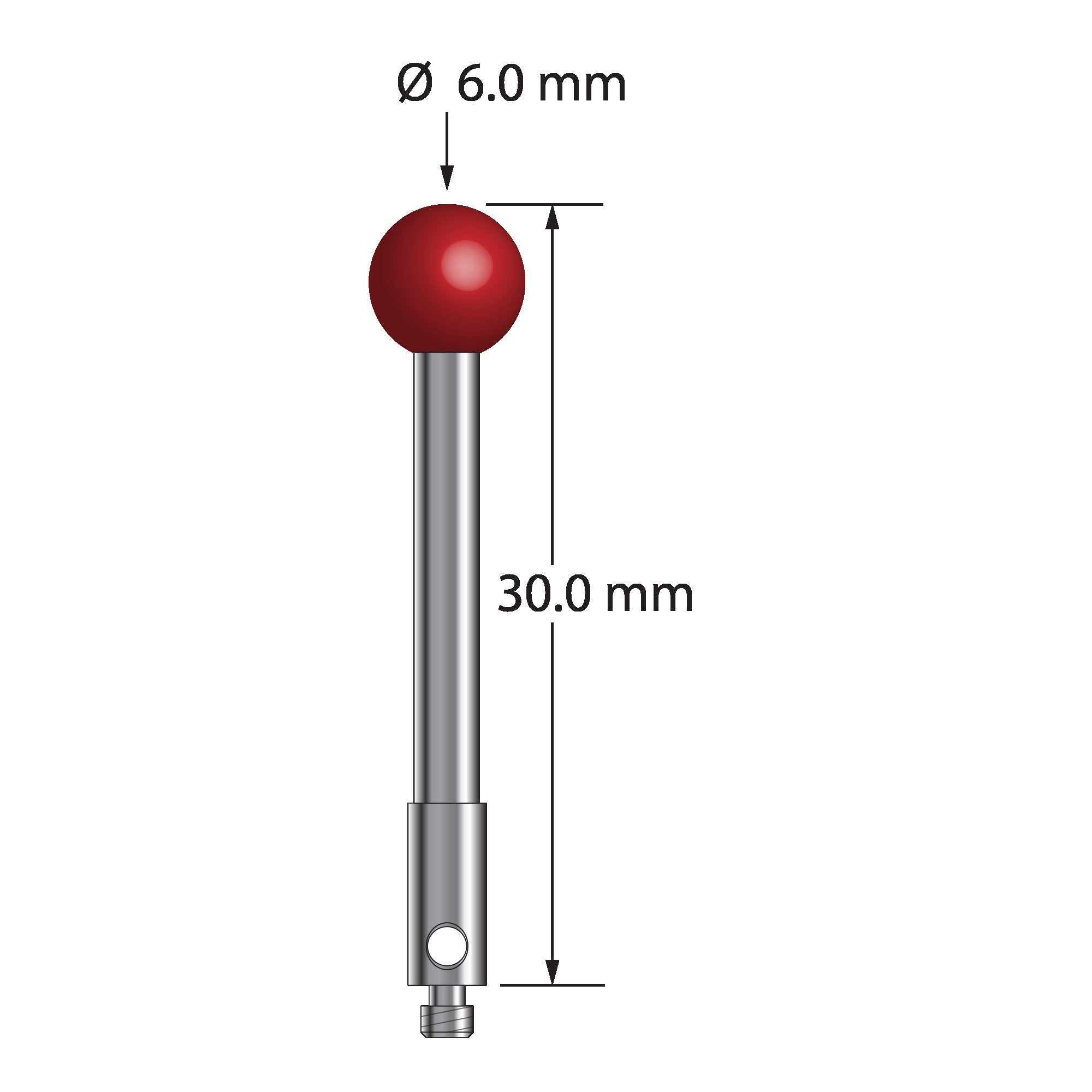 TM2-6030 M2 stylus with 6.0mm ruby ball, carbide stem, and stainless steel base, 30mm long by Q-Mark Manufacturing, Inc.