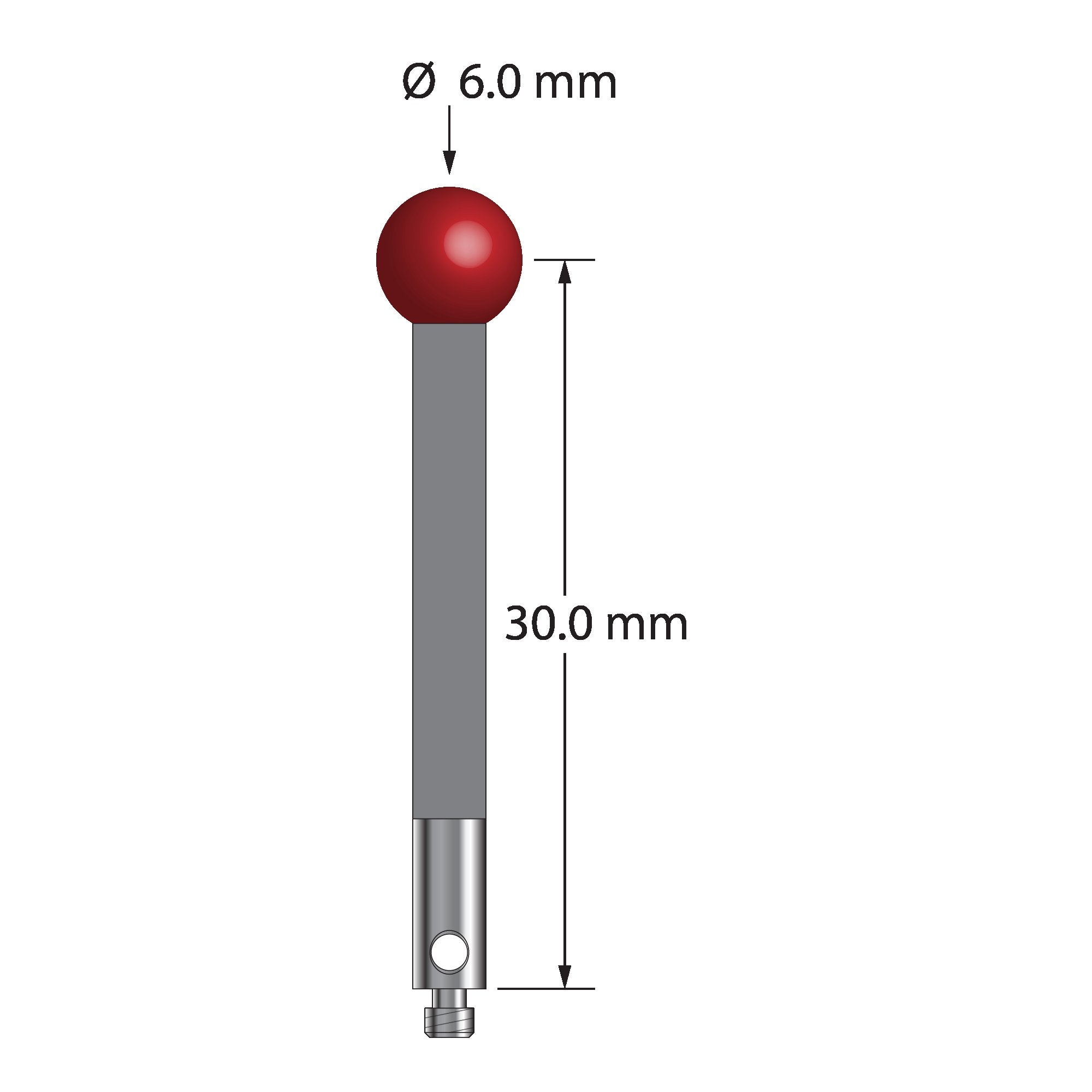 TM2-6033-G M2 stylus with 6.0mm ruby ball, carbon fiber stem, and stainless steel base by Q-Mark Manufacturing, Inc.