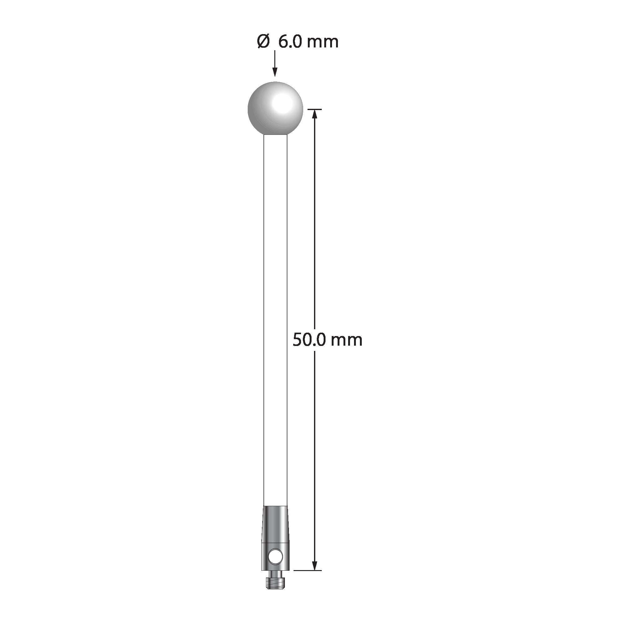 TM2-6053-C-Z M2 stylus with 6.0mm zirconia ball, ceramic stem, and stainless steel base, 50mm long by Q-Mark Manufacturing, Inc.