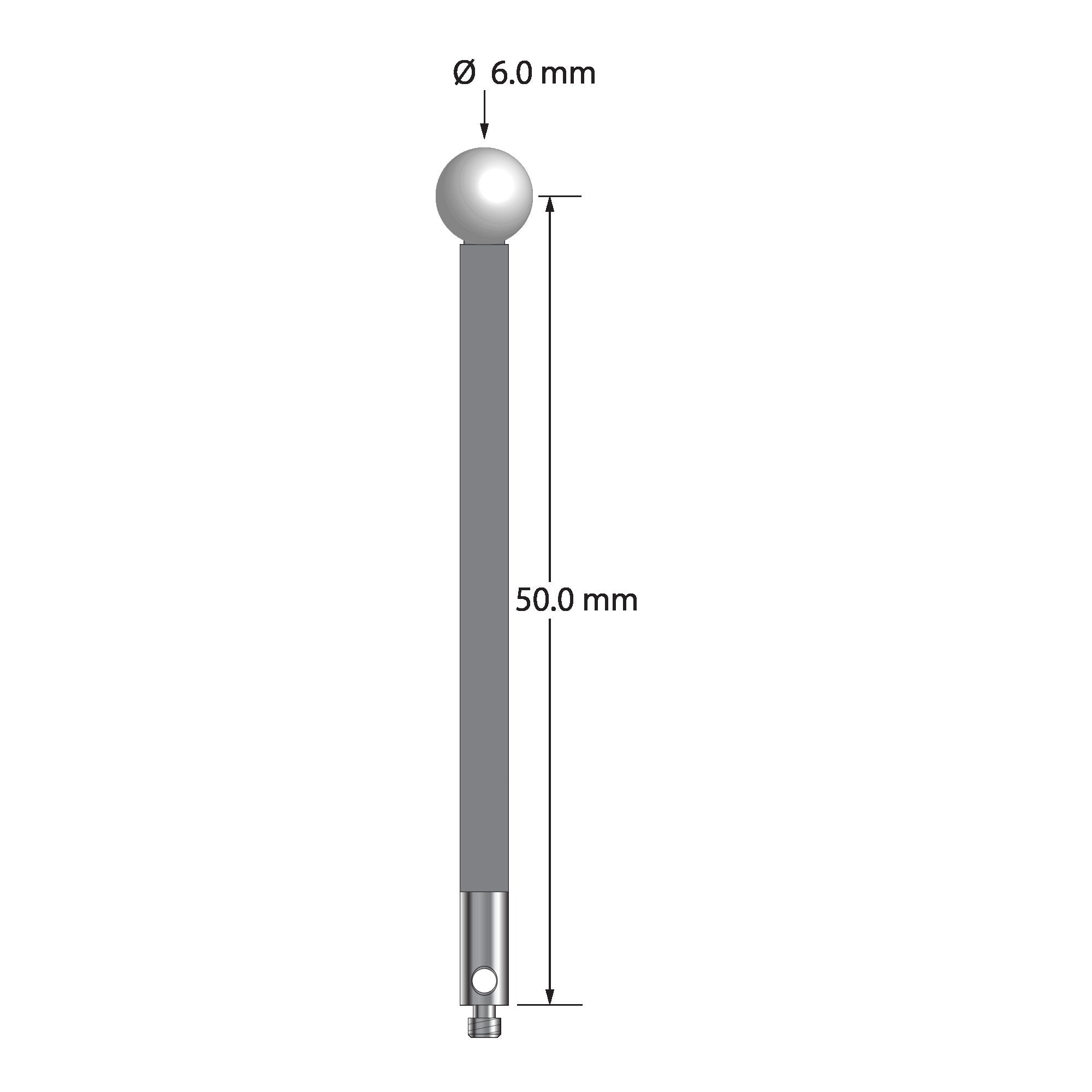 TM2-6053-G-Z M2 stylus with 6.0mm zirconia ball, carbon fiber stem, and stainless steel base by Q-Mark Manufacturing, Inc.