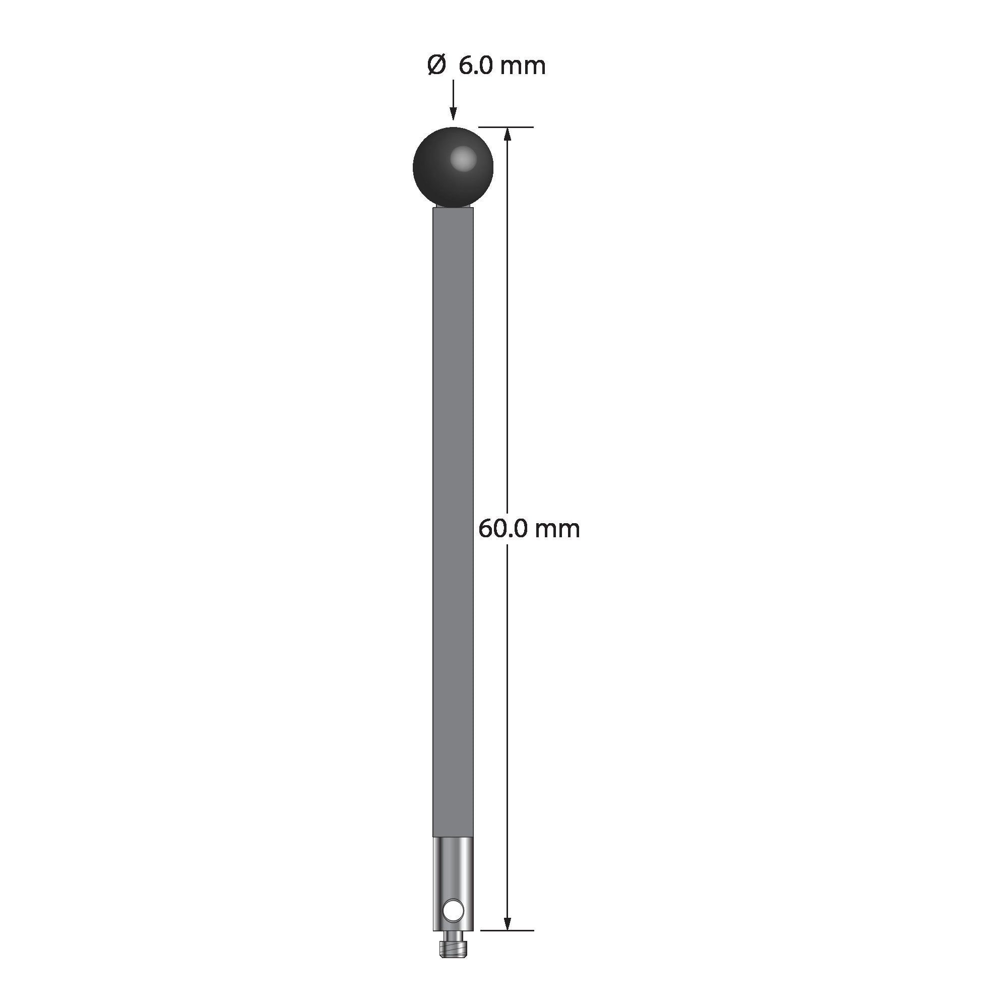 TM2-6060-G-SN M2 stylus with 6.0mm silicon nitride ball, carbon fiber stem, and stainless steel base, 60.0mm long by Q-Mark Manufacturing, Inc.