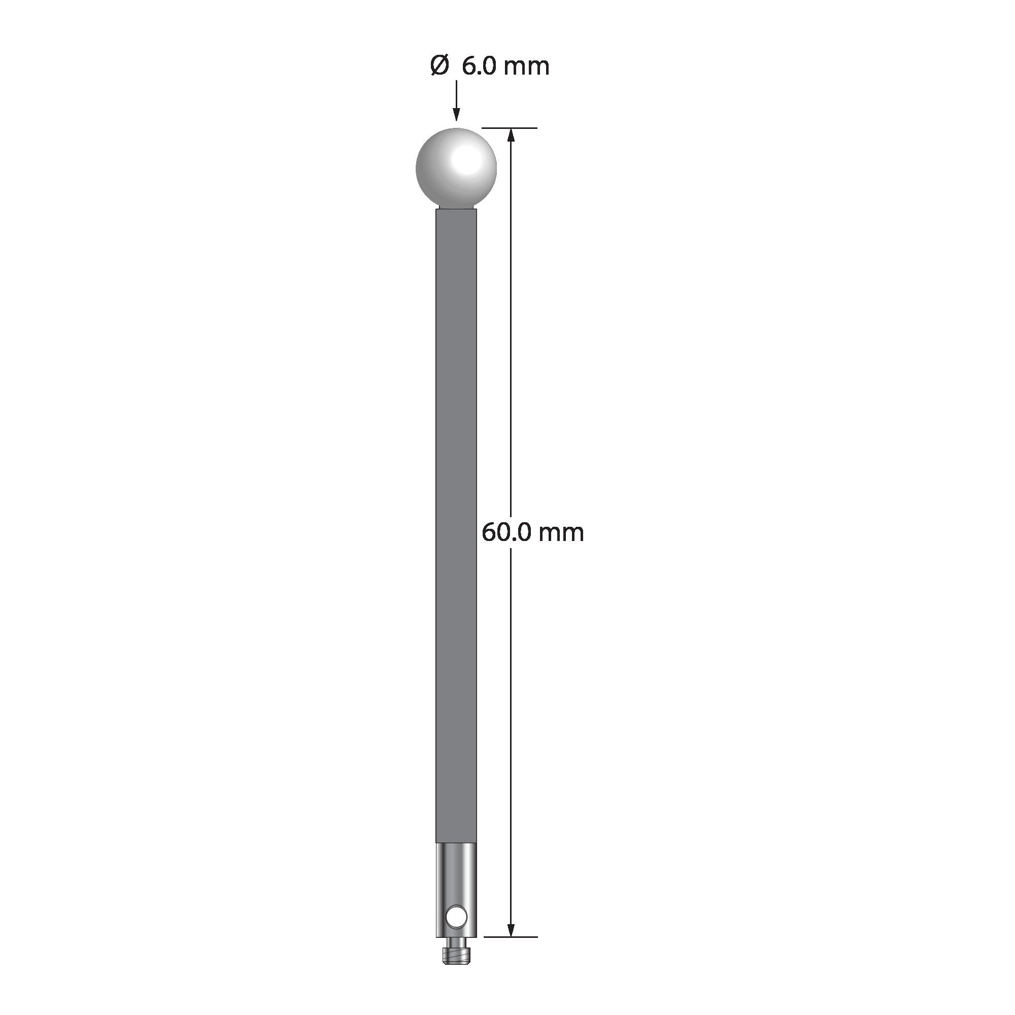 TM2-6060-G-Z M2 stylus with 6.0mm zirconia ball, carbon fiber stem, and stainless steel base, 60.0mm long by Q-Mark Manufacturing, Inc.