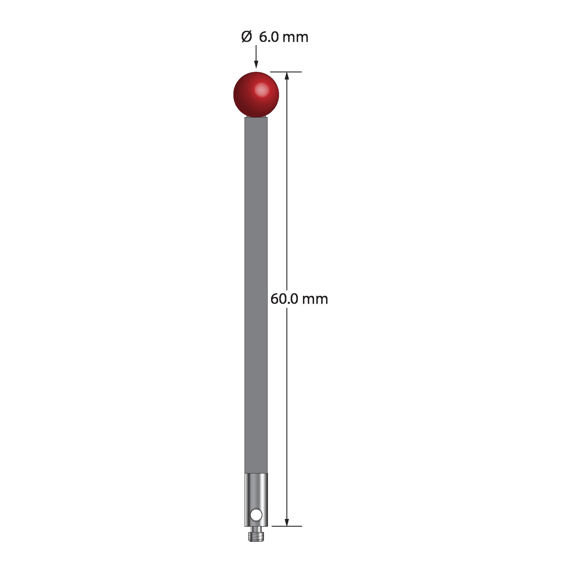 TM2-6060-G M2 stylus with 6.0mm ruby ball, carbon fiber stem, and stainless steel base, 60mm long by Q-Mark Manufacturing, Inc.