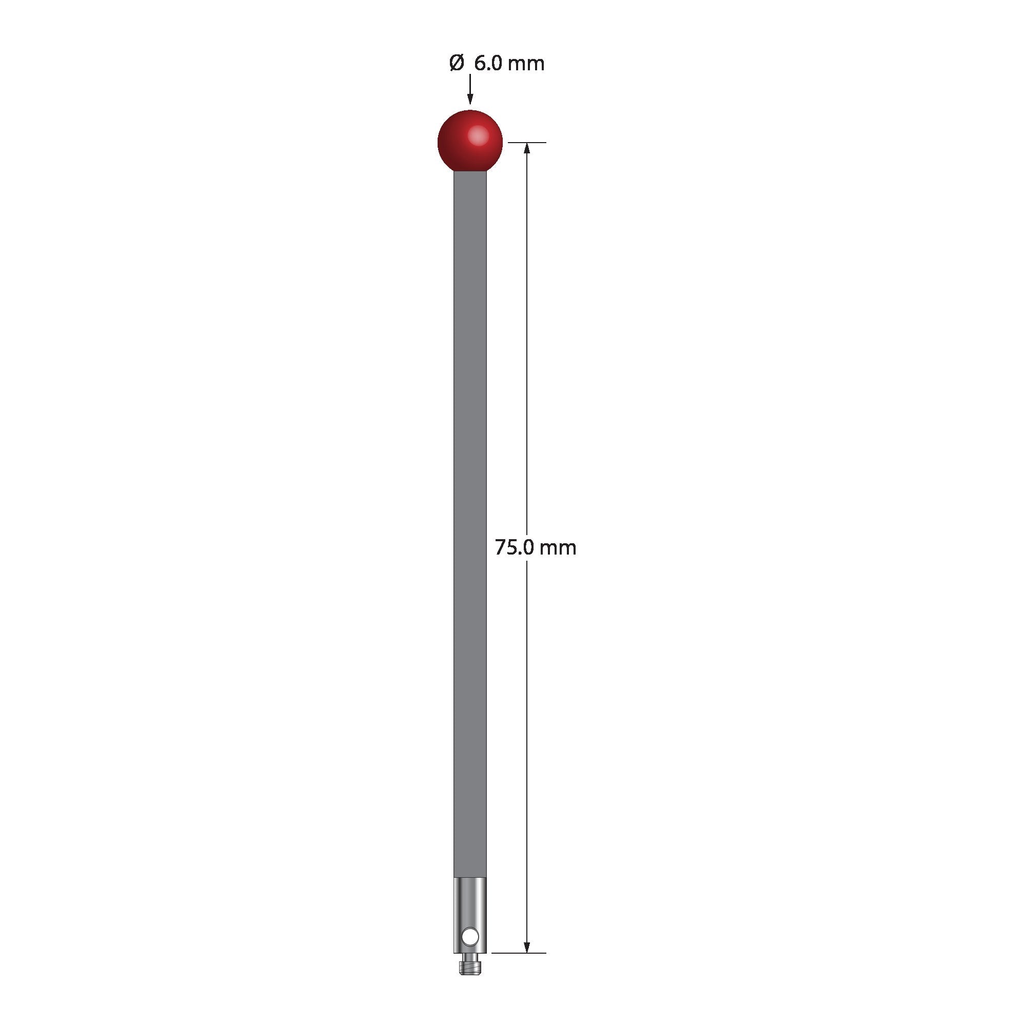 TM2-6078-G M2 stylus with 6.0mm ruby ball, carbon fiber stem, and stainless steel base by Q-Mark Manufacturing, Inc.