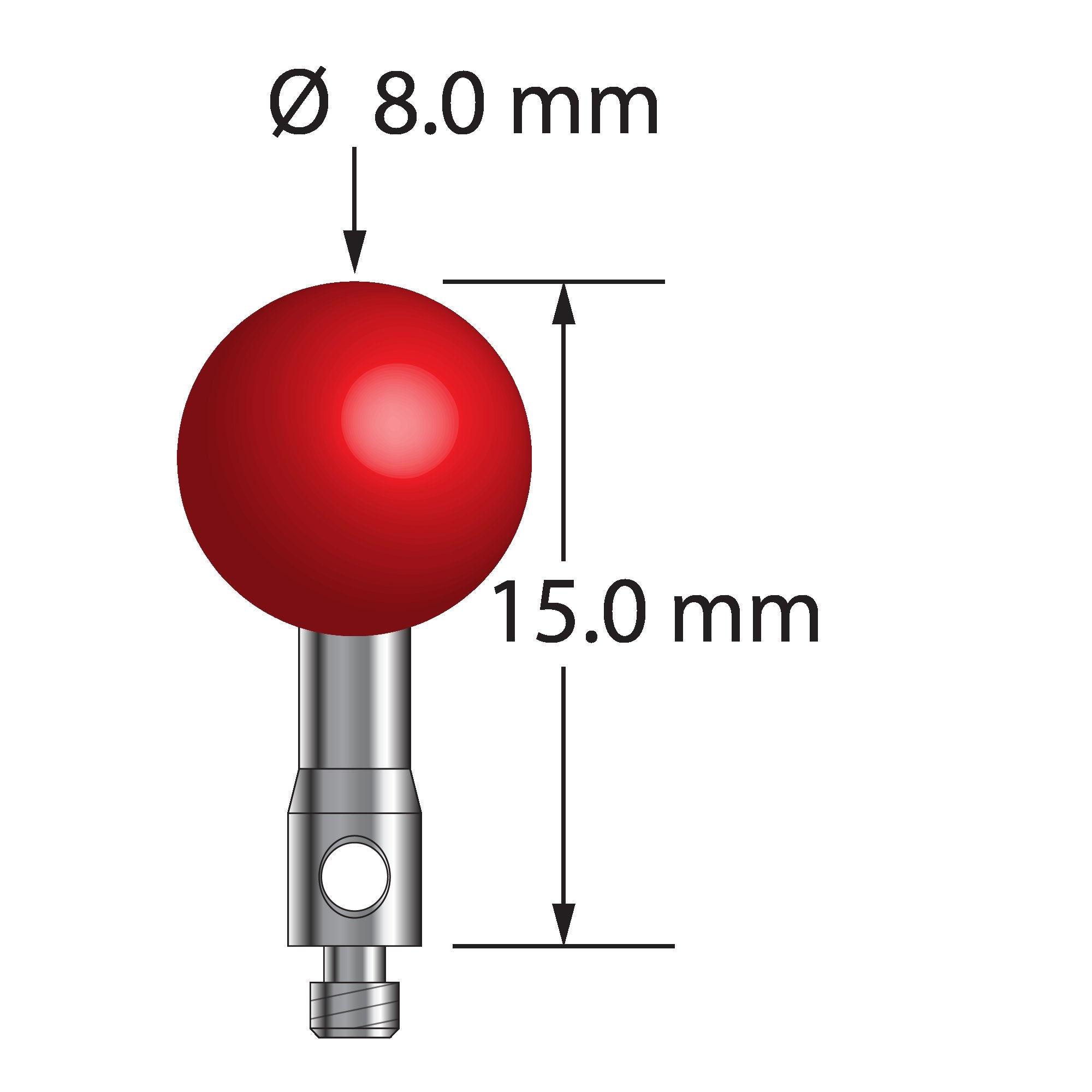 TM2-8015-S M2 stylus with 8.0mm ruby ball, stainless steel stem and base, 15.0mm long by Q-Mark Manufacturing, Inc.