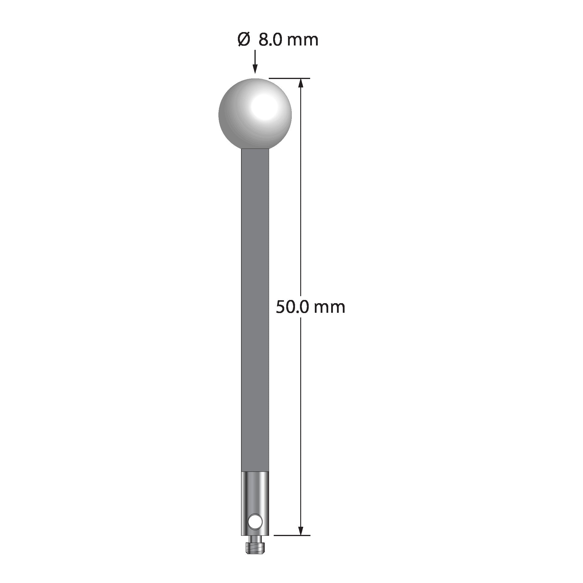 TM2-8050-G-Z M2 stylus, 8.0mm zirconia ball, carbon fiber stem, stainless steel base, 50.0mm long by Q-Mark Manufacturing, Inc.