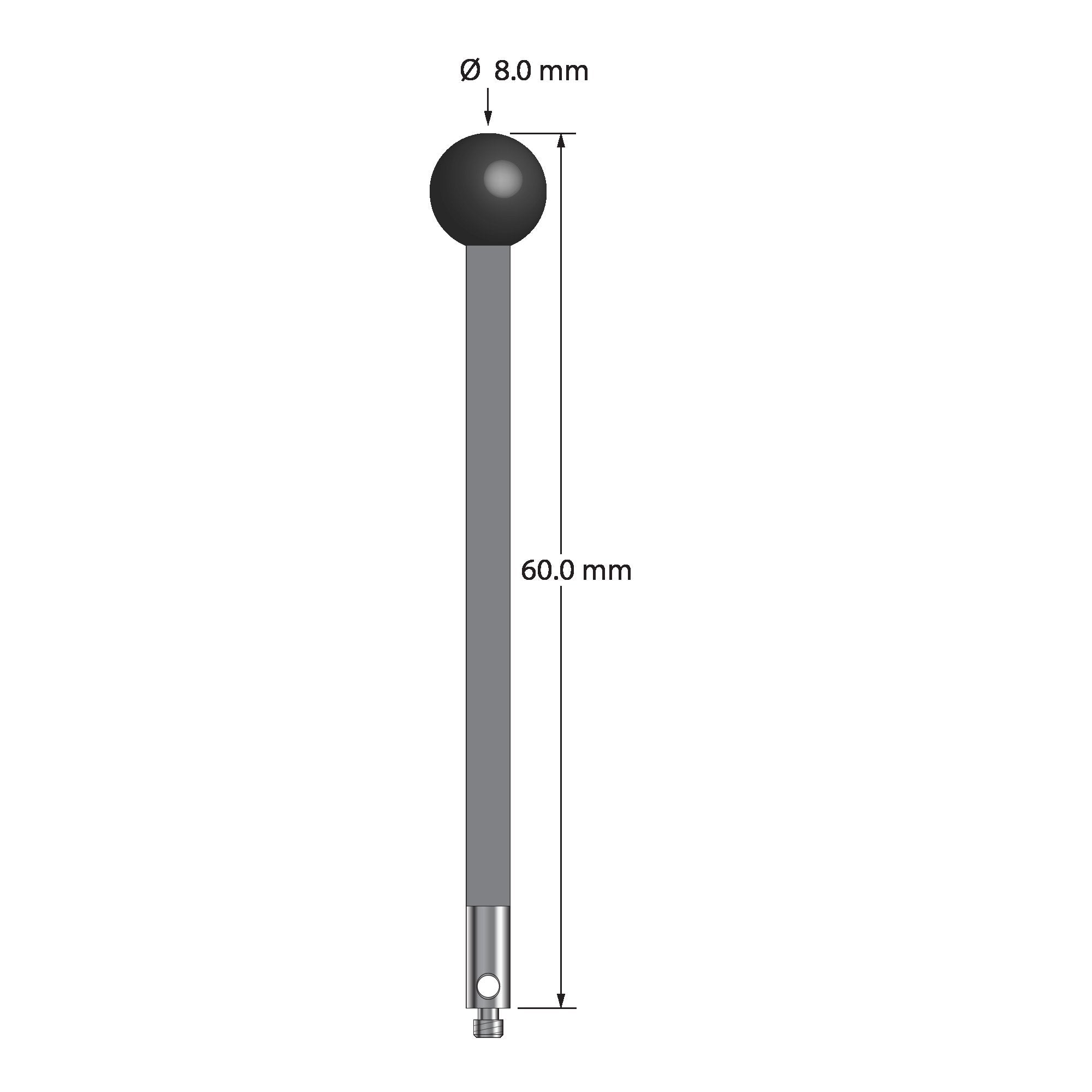 TM2-8060-G-SN M2 stylus with 8.0mm silicon nitride ball, carbon fiber stem, and stainless steel base, 60.0mm long by Q-Mark Manufacturing, Inc.