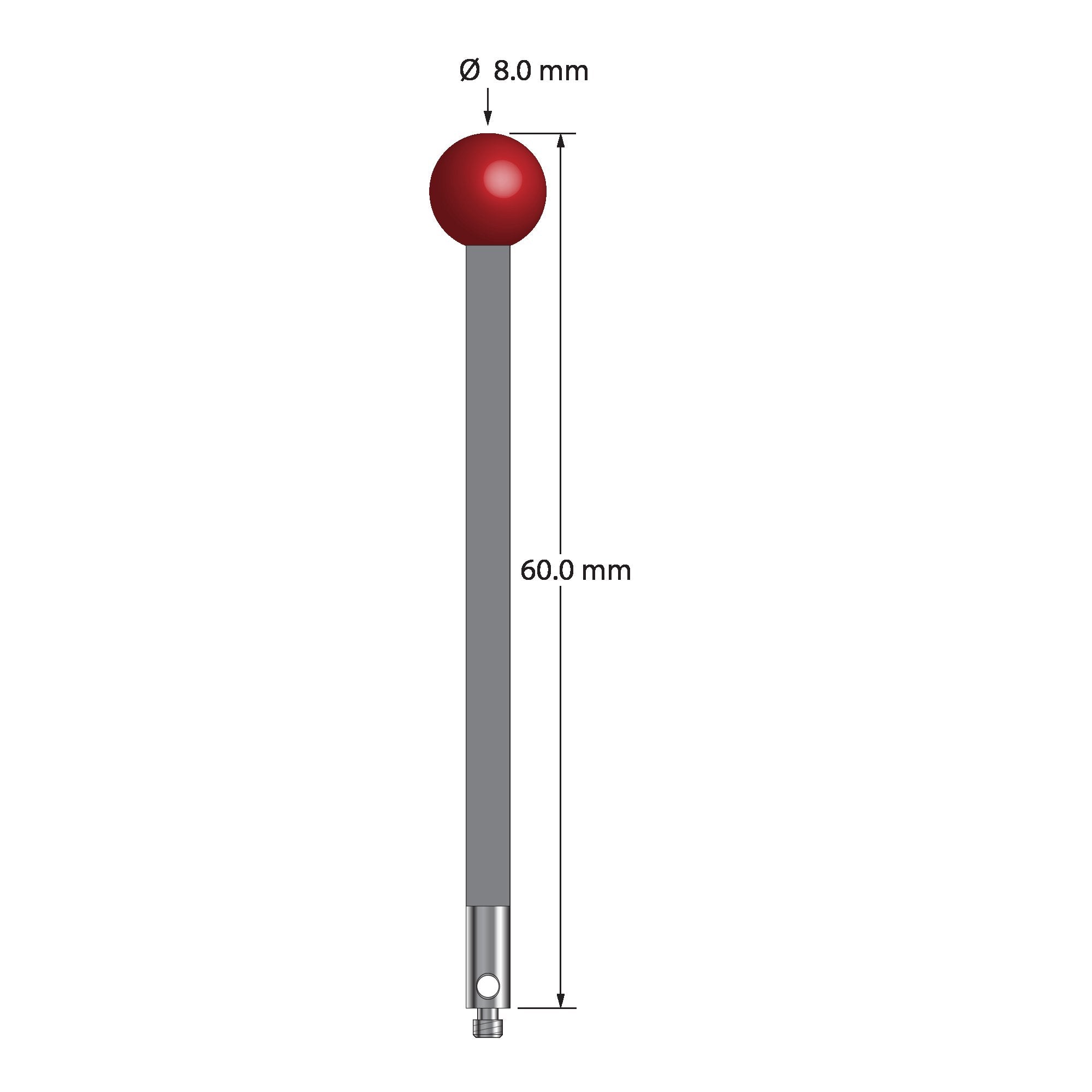 TM2-8060-G M2 stylus with 8mm ruby ball, carbon fiber stem, and stainless steel base, 60mm long by Q-Mark Manufacturing, Inc.