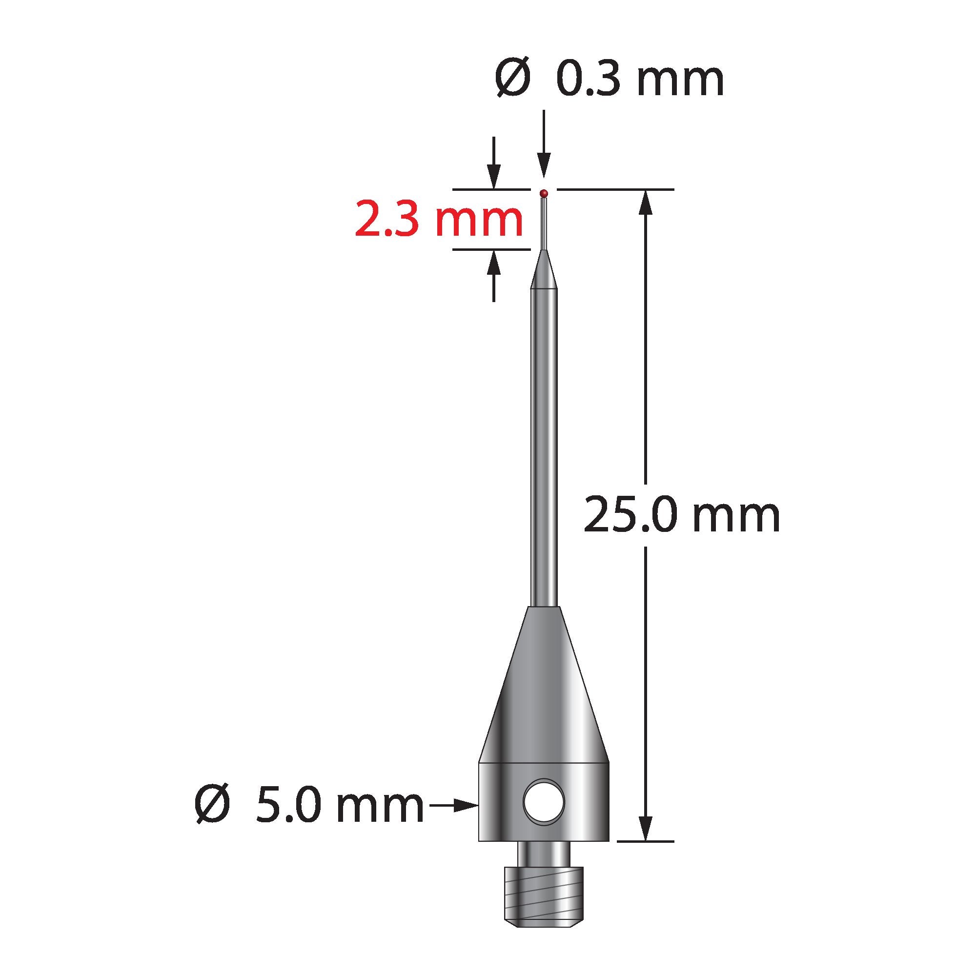 TM3-0325-TX M3 0.3mm ruby ball, tapered carbide stem, titanium base stylus, 25mm by Q-Mark Manufacturing, Inc.