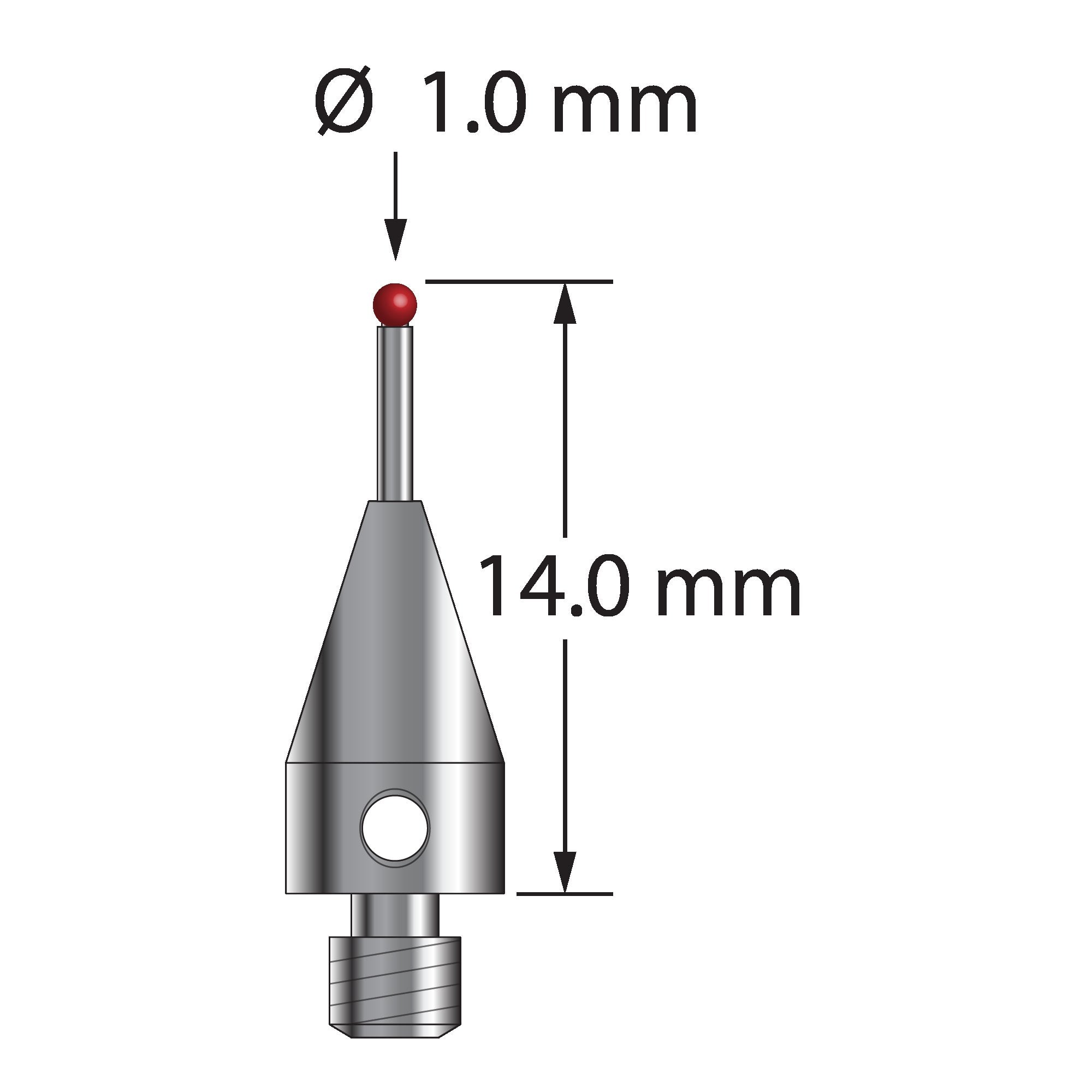 TM3-1014-TX-8 M3 stylus with ruby ball, carbide stem, and titanium base, 14.0 mm long by Q-Mark Manufacturing, Inc.
