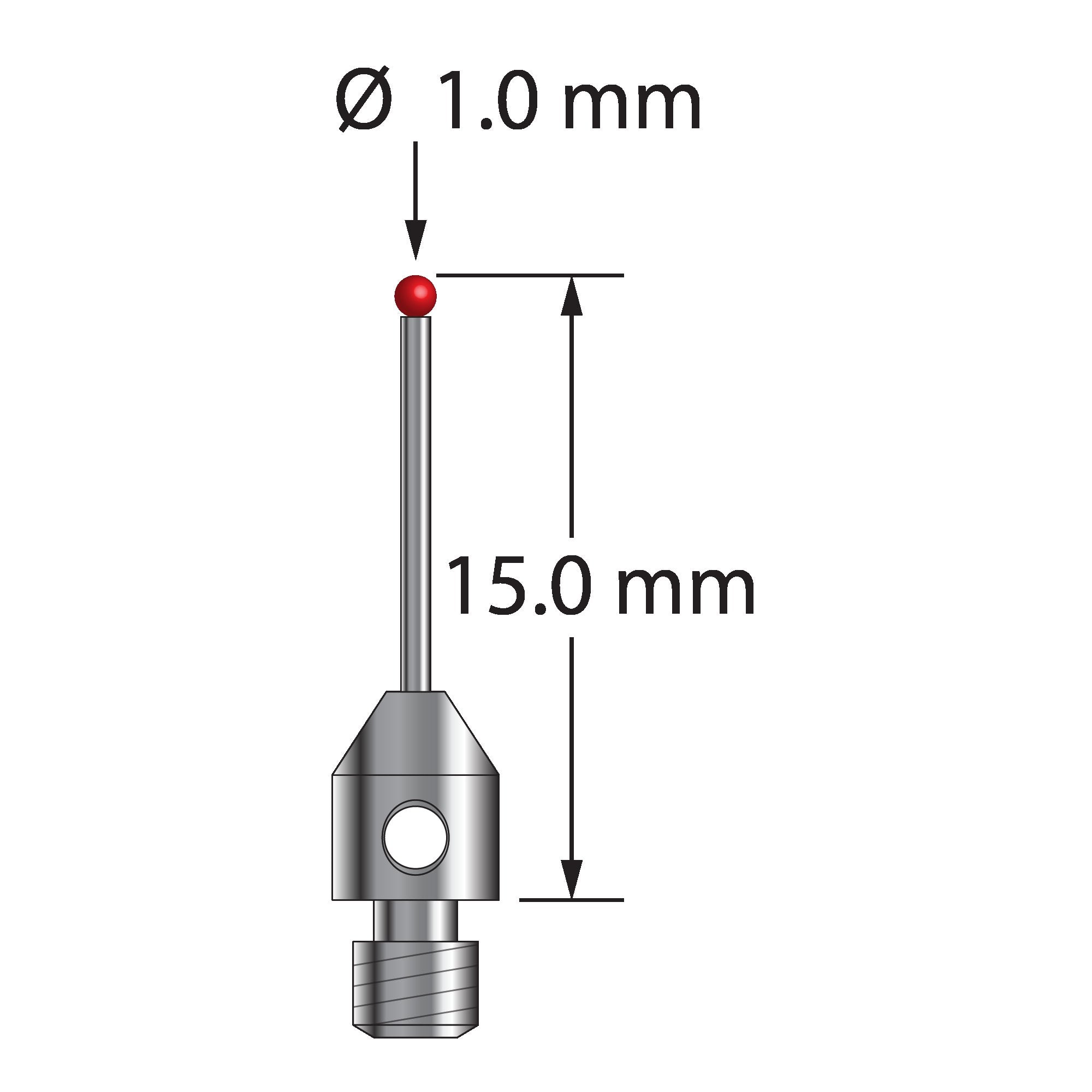 TM3-1015-DS.7 M3 stylus with 1.0mm ruby ball, carbide stem, and stainless steel base, 15.0mm long by Q-Mark Manufacturing, Inc.