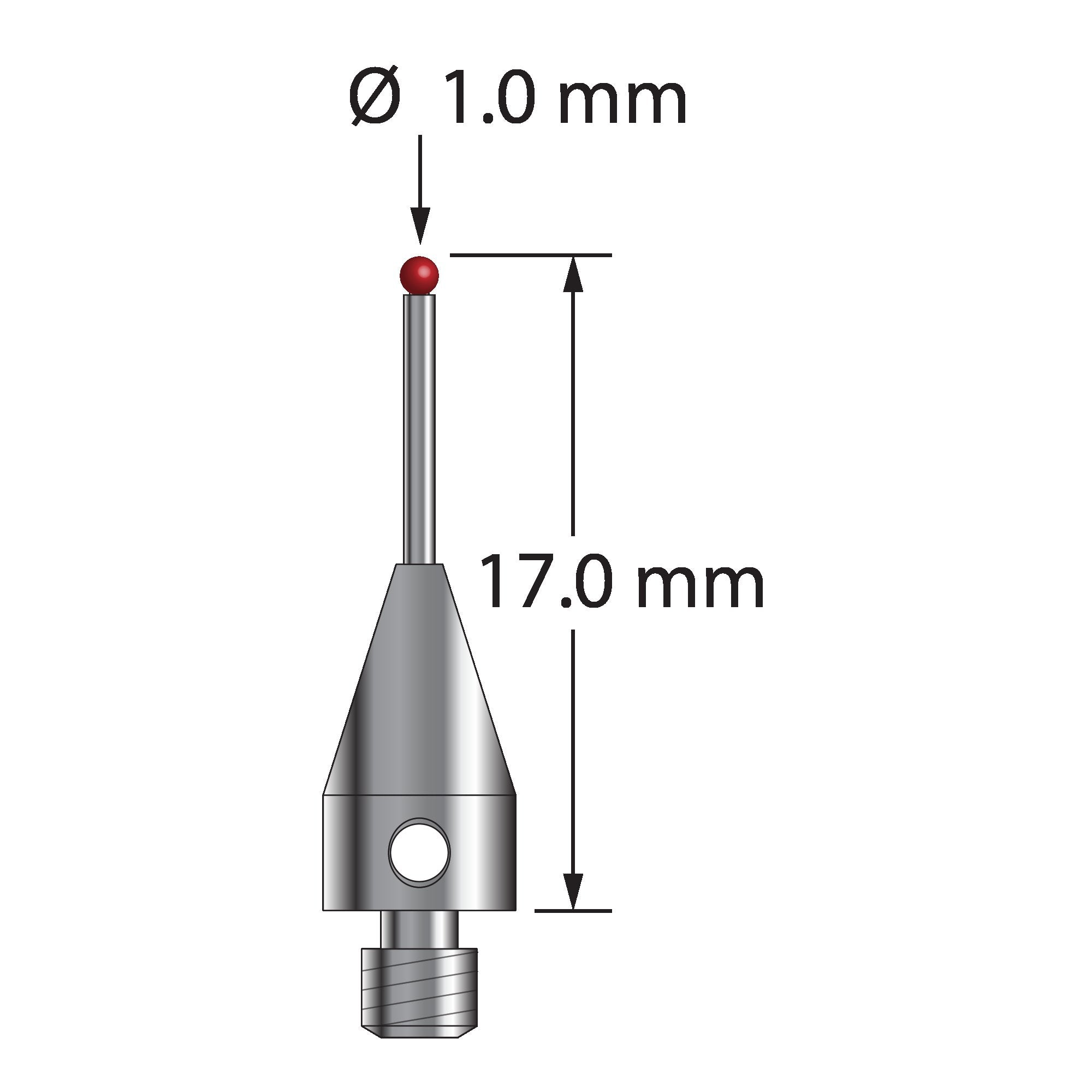 TM3-1017-TX-8 M3 stylus with 1.0mm ruby ball, carbide stem, titanium base, 17.0mm long by Q-Mark Manufacturing, Inc.