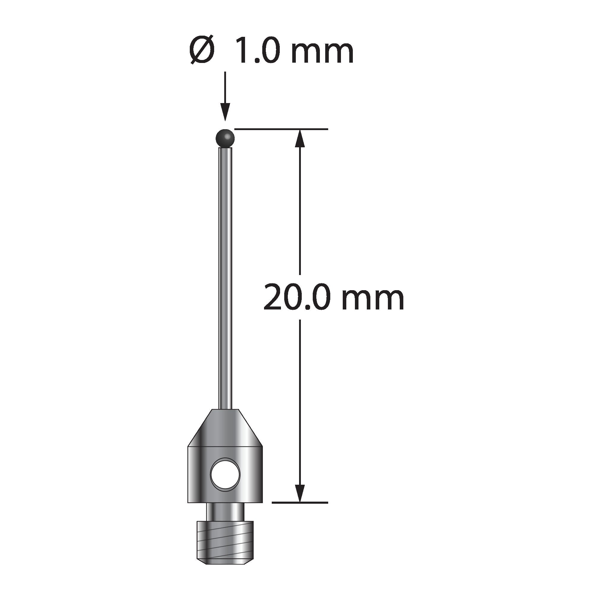 TM3-1020-DS.7-SN M3 stylus with 1.0mm silicon nitride ball and carbide stem, 20.0mm long by Q-Mark Manufacturing, Inc.