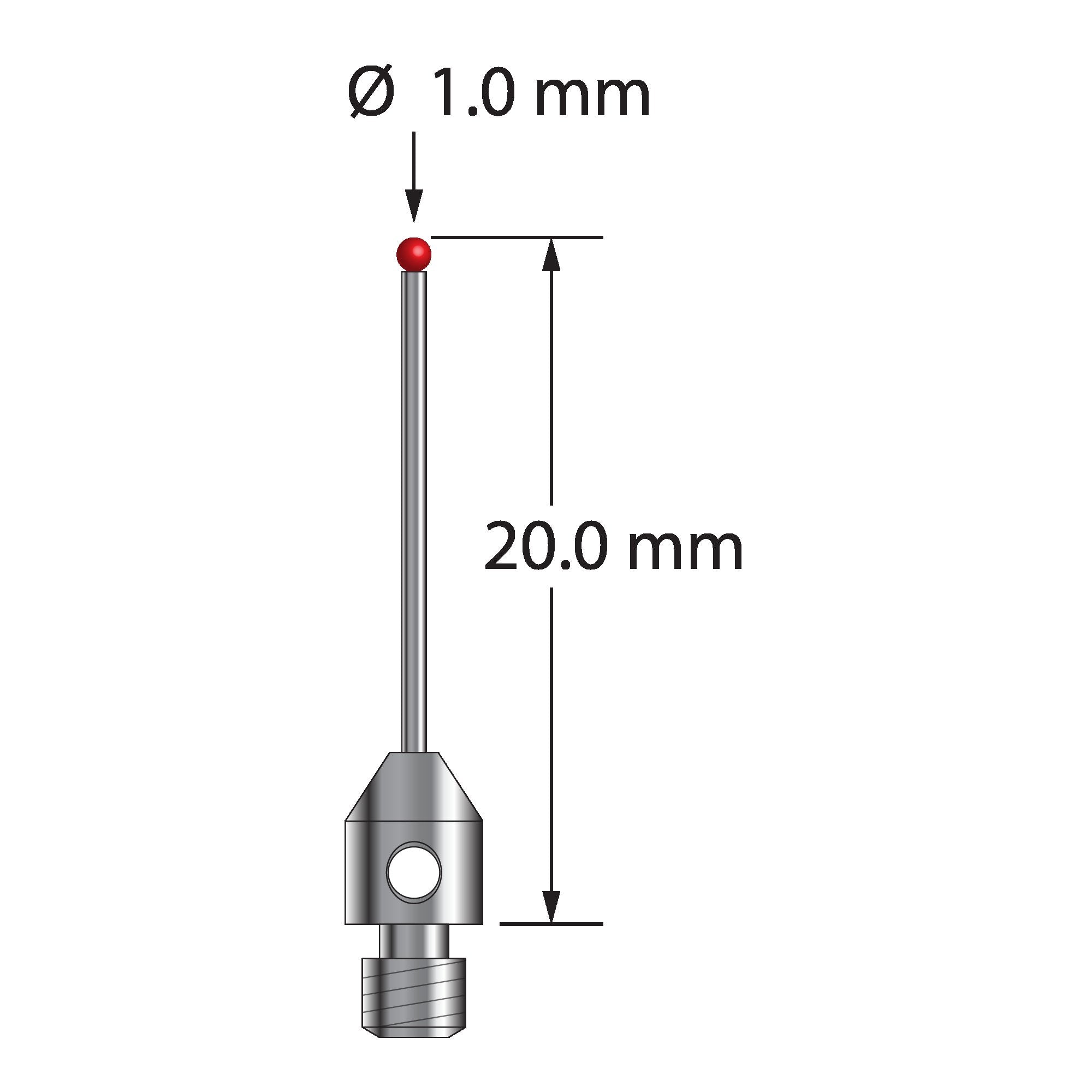 TM3-1020-DS.7 M3 stylus with 1.0mm ruby ball, carbide stem, and stainless steel base, 20.0mm long by Q-Mark Manufacturing, Inc.
