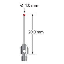 TM3-1020-DS.7 M3 stylus with 1.0mm ruby ball, carbide stem, and stainless steel base, 20.0mm long by Q-Mark Manufacturing, Inc.