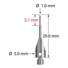 TM3-1020-TX-6-Z M3 stylus with 1.0mm zirconia ball, stepped carbide stem, and titanium base, 20.0mm long by Q-Mark Manufacturing, Inc.