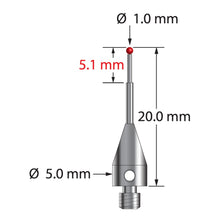 TM3-1020-TX-6 M3 1.0mm ruby ball, stepped carbide stem, titanium base stylus, 20.0mm long by Q-Mark Manufacturing, Inc.