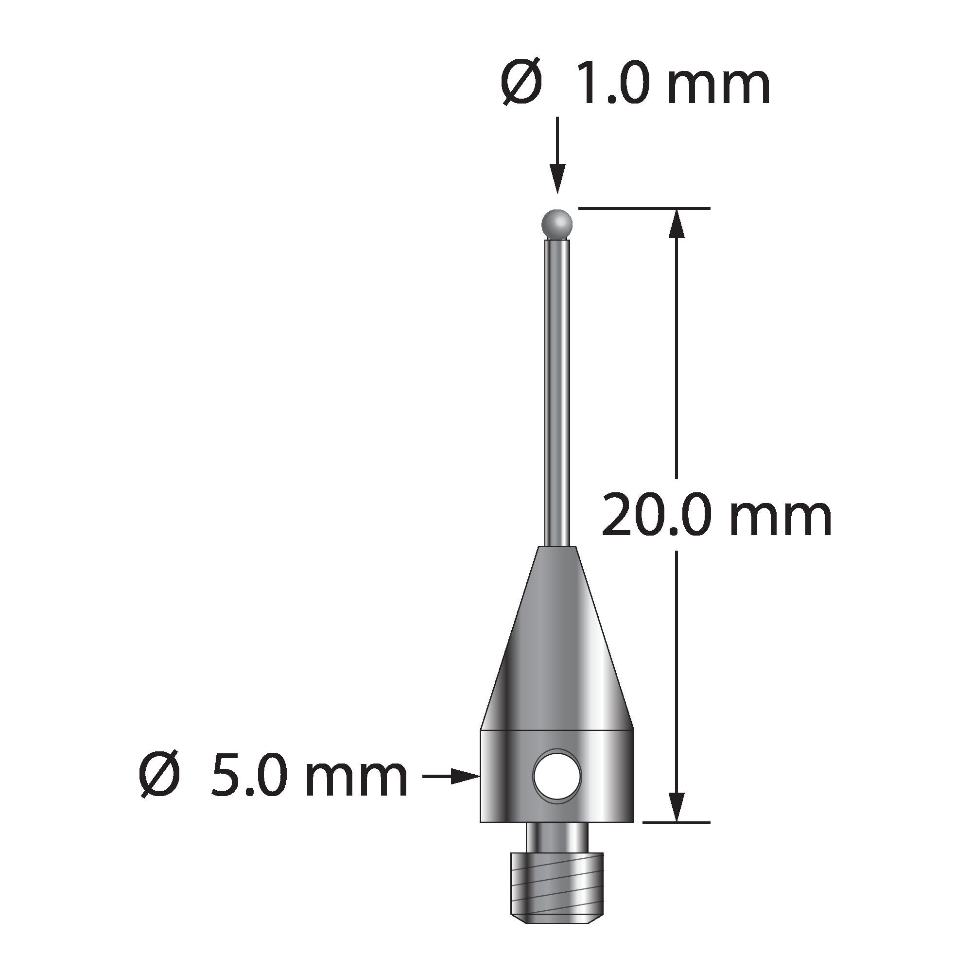 TM3-1020-TX-8-D M3 stylus, 1.0mm diamond sphere, carbide stem, titanium base, 20.0mm long by Q-Mark Manufacturing, Inc.