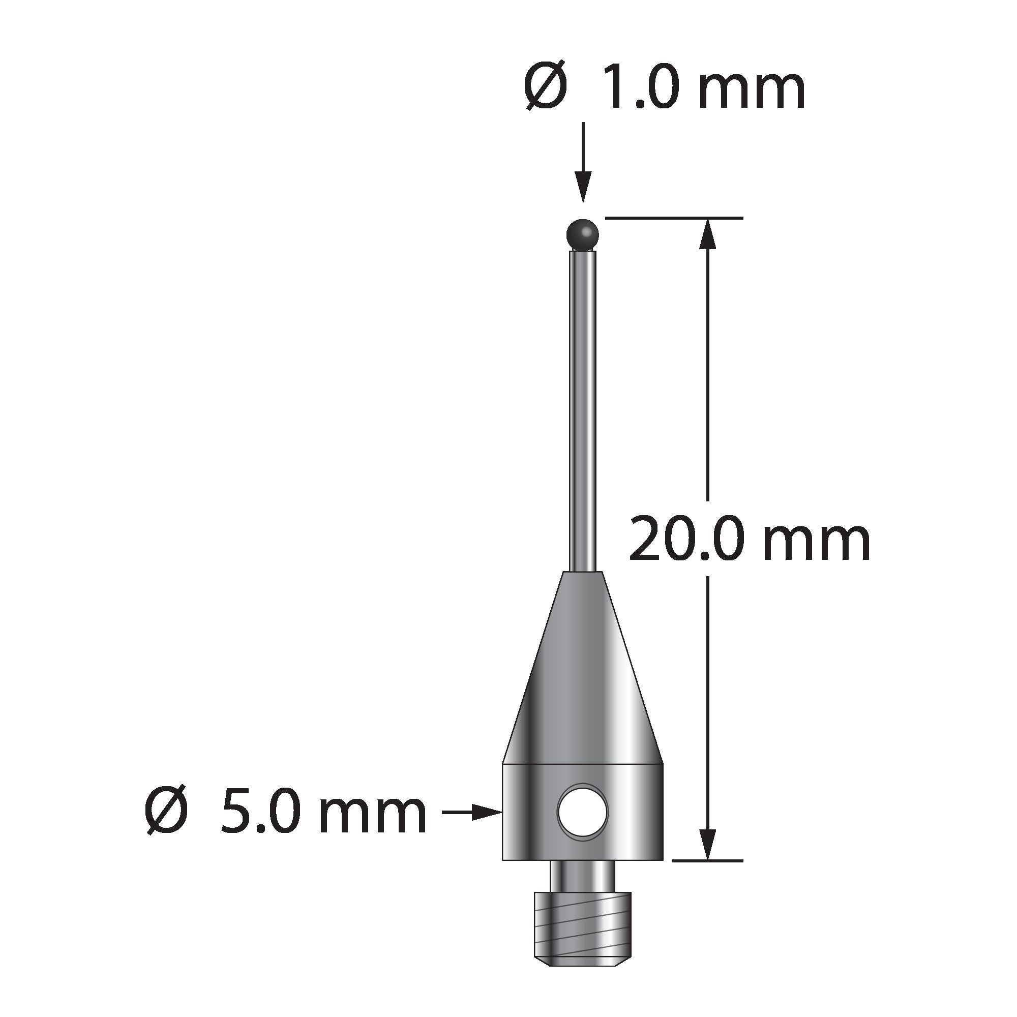 TM3-1020-TX-8-SN M3 stylus with 1.0mm silicon nitride ball and titanium base, 20.0mm long by Q-Mark Manufacturing, Inc.