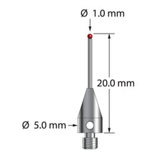 TM3-1020-TX-8 M3 1.0mm ruby ball stylus with carbide stem and titanium base, 20.0mm long by Q-Mark Manufacturing, Inc.