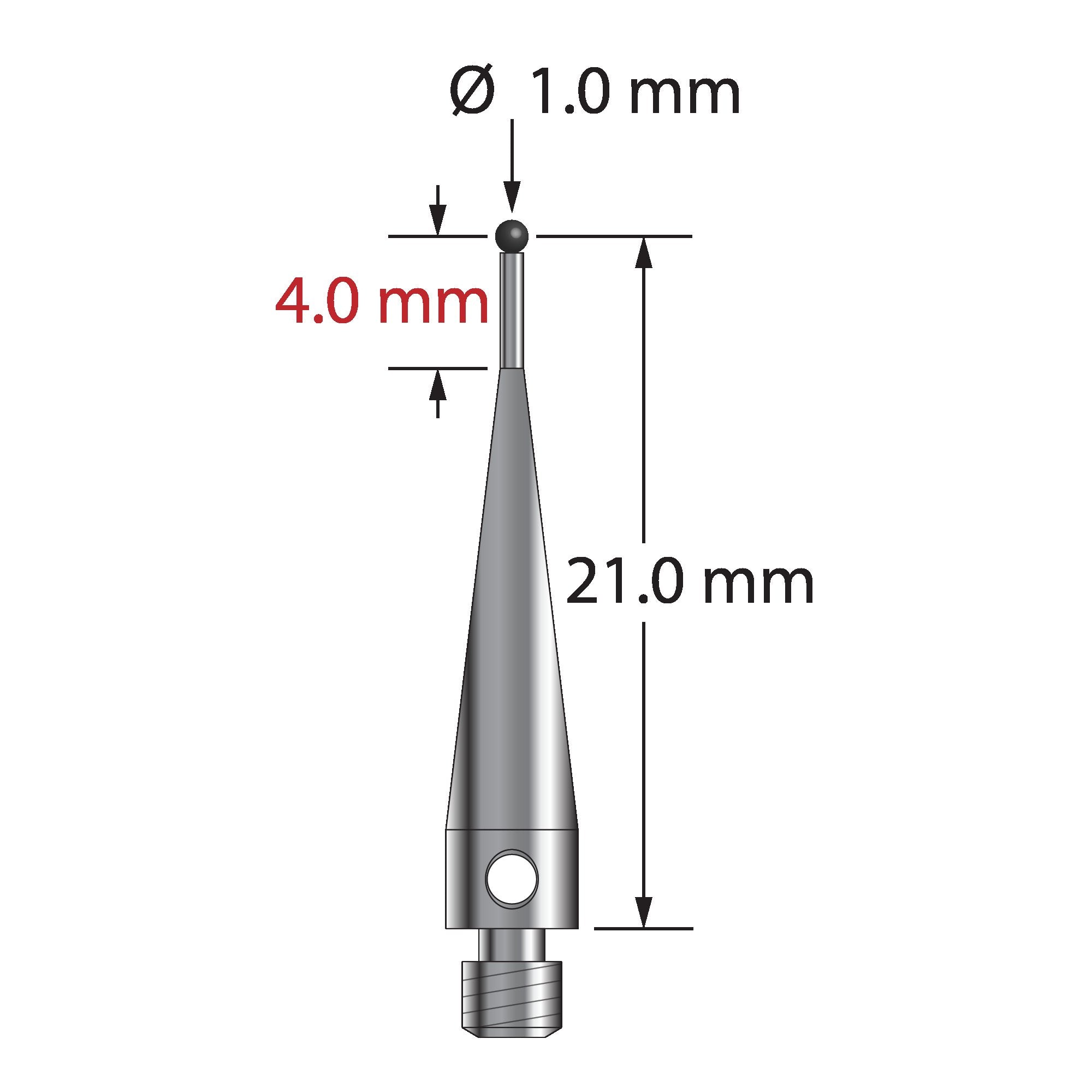 TM3-1021-S-SN M3 stylus with 1.0mm silicon nitride ball, stainless steel stem, 21.0mm length by Q-Mark Manufacturing, Inc.
