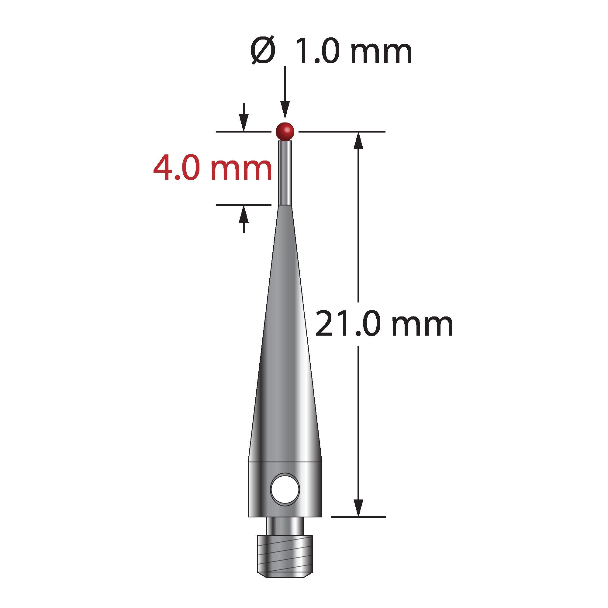 TM3-1021-S M3 stylus with 1.0mm ruby ball, stainless steel stem, 21.0mm length by Q-Mark Manufacturing, Inc.
