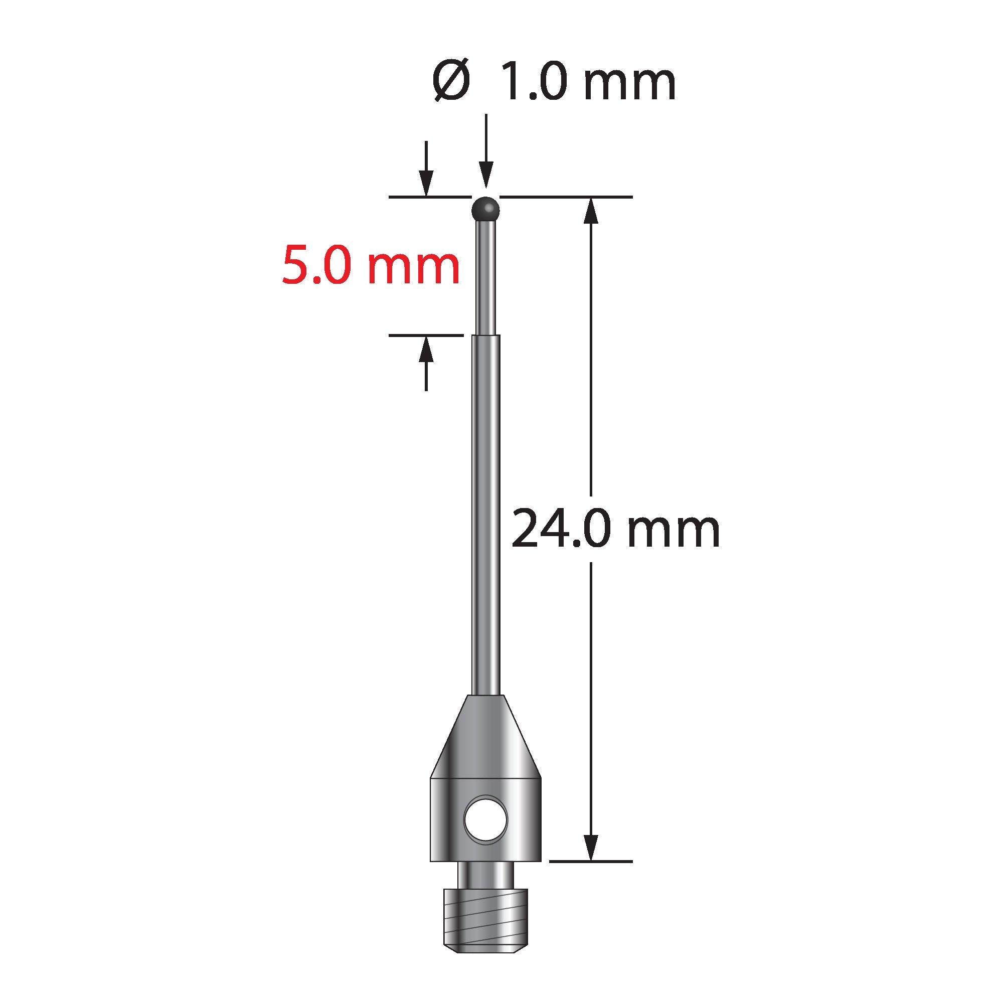 TM3-1024-06-SN M3 stylus with 1.0mm silicon nitride ball and stainless steel base, 24.0mm long by Q-Mark Manufacturing, Inc.