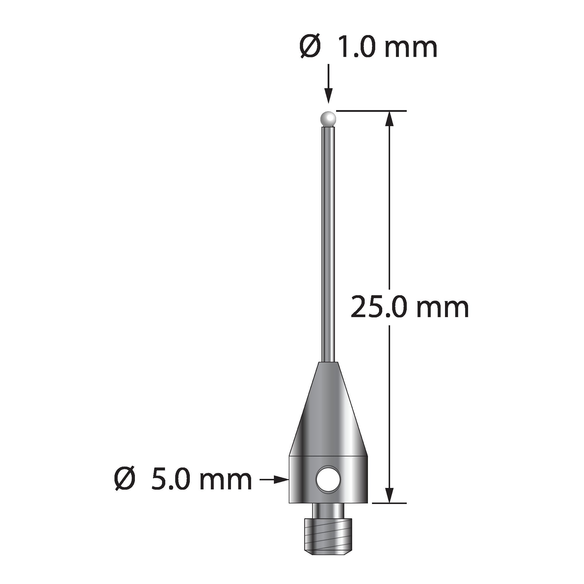 TM3-1025-TX-8-Z M3 stylus with 1.0mm zirconia ball, carbide stem, and titanium base, 25.0mm long by Q-Mark Manufacturing, Inc.