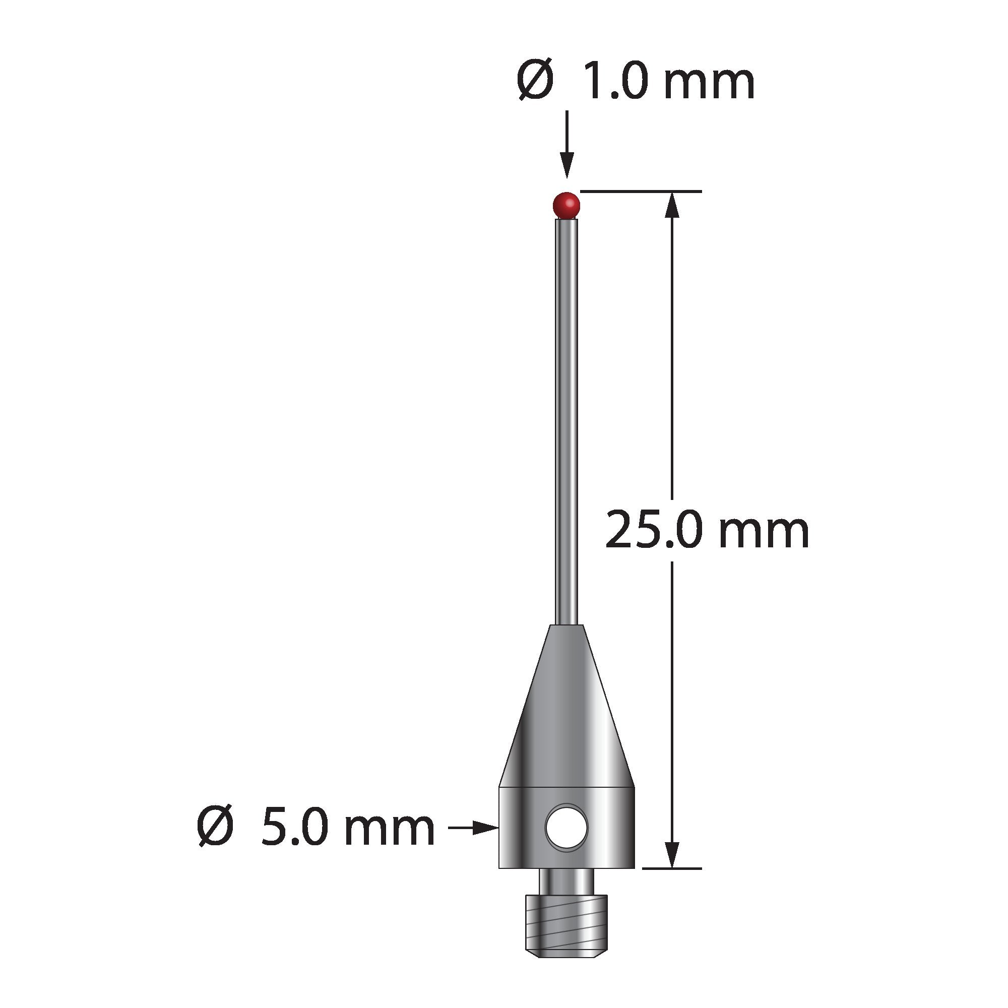 TM3-1025-TX-8 M3 stylus with ruby ball, carbide stem, and titanium base, 25mm long by Q-Mark Manufacturing, Inc.