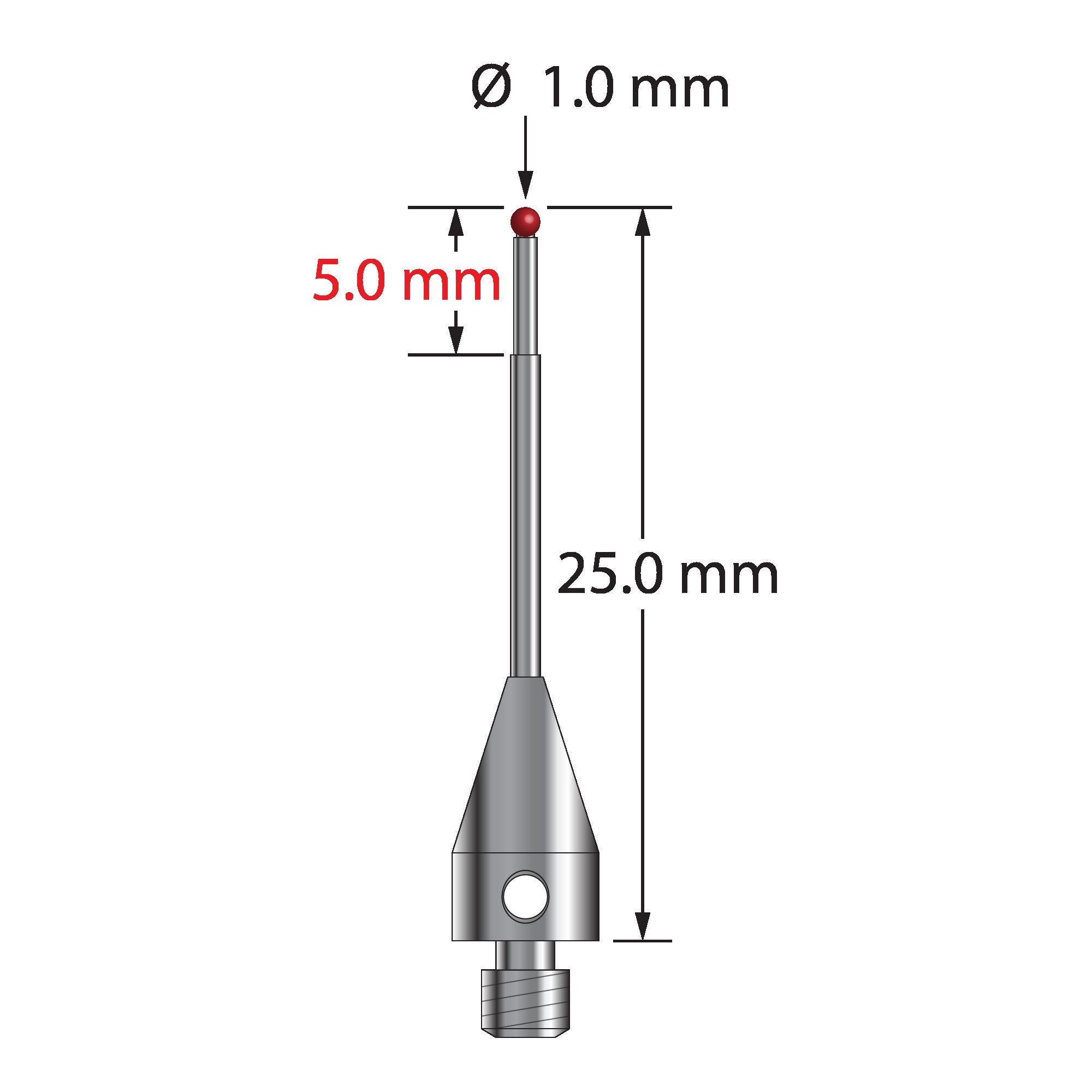 TM3-1025-TX M3 1.0mm ruby ball, carbide stem, titanium base stylus by Q-Mark Manufacturing, Inc.