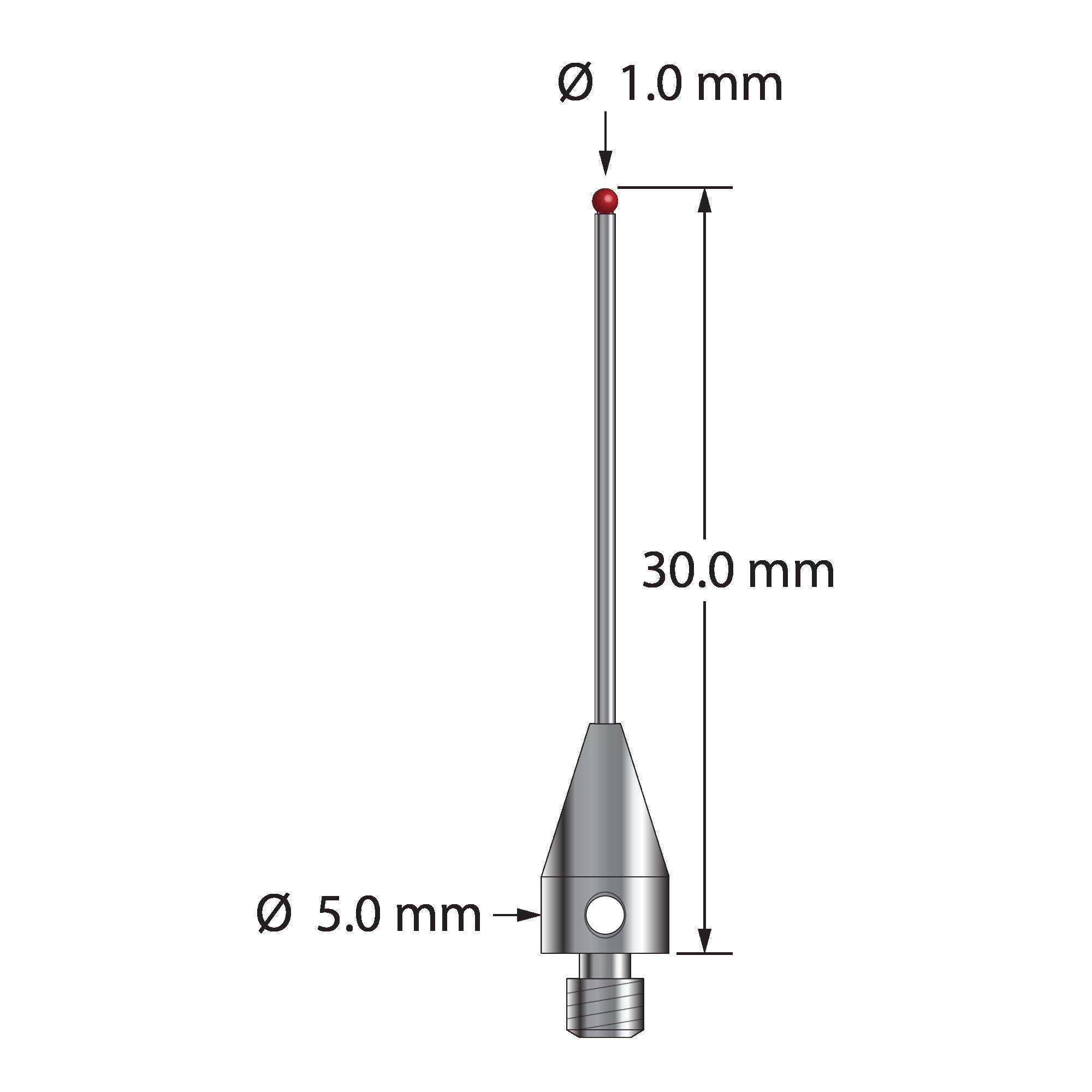 TM3-1030-TX-8 M3 stylus with 1.0mm ruby ball, carbide stem, titanium base, 30mm long by Q-Mark Manufacturing, Inc.