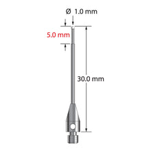 TM3-1030-Z M3 stylus with 1.0mm zirconia ball, carbide stem, and stainless steel base.