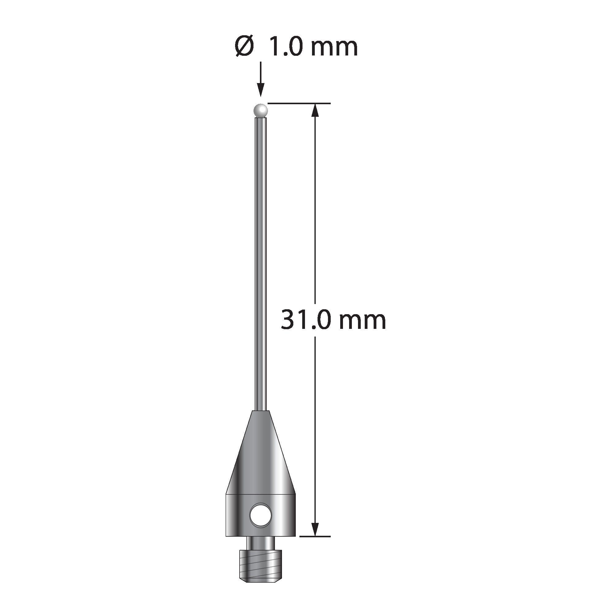 TM3-1031-TX-8-Z M3 stylus with 1.0mm zirconia ball, carbide stem, titanium base, 31.0mm long by Q-Mark Manufacturing, Inc.