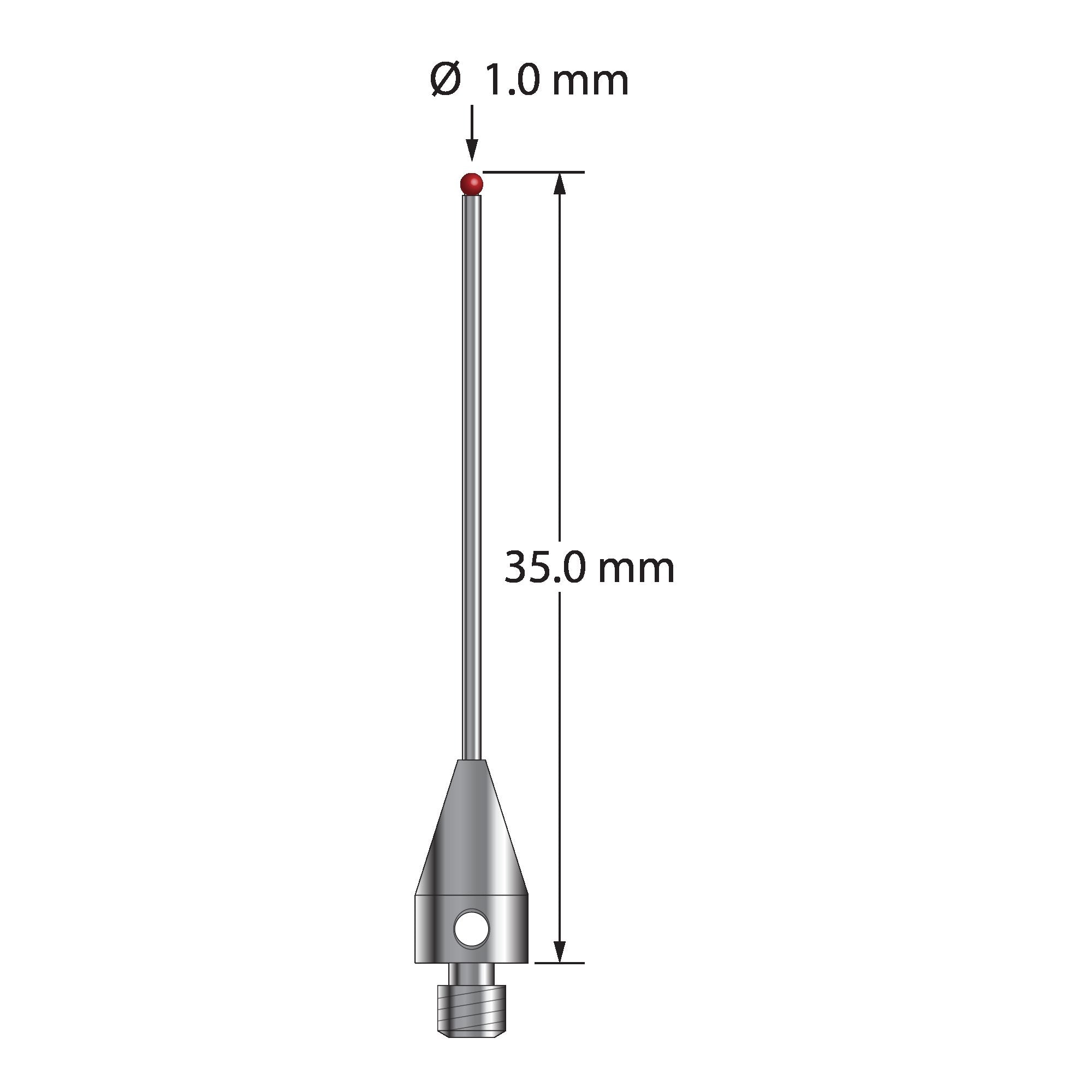 TM3-1035-TX-8 M3 ruby ball stylus with carbide stem and titanium base, 35mm long by Q-Mark Manufacturing, Inc.