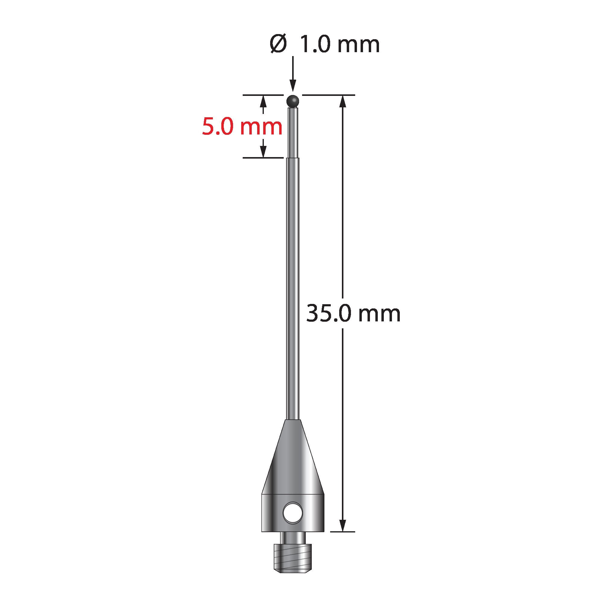 TM3-1035-TX-SN M3 1.0mm silicon nitride ball stylus with titanium base, 35.0mm long by Q-Mark Manufacturing, Inc.