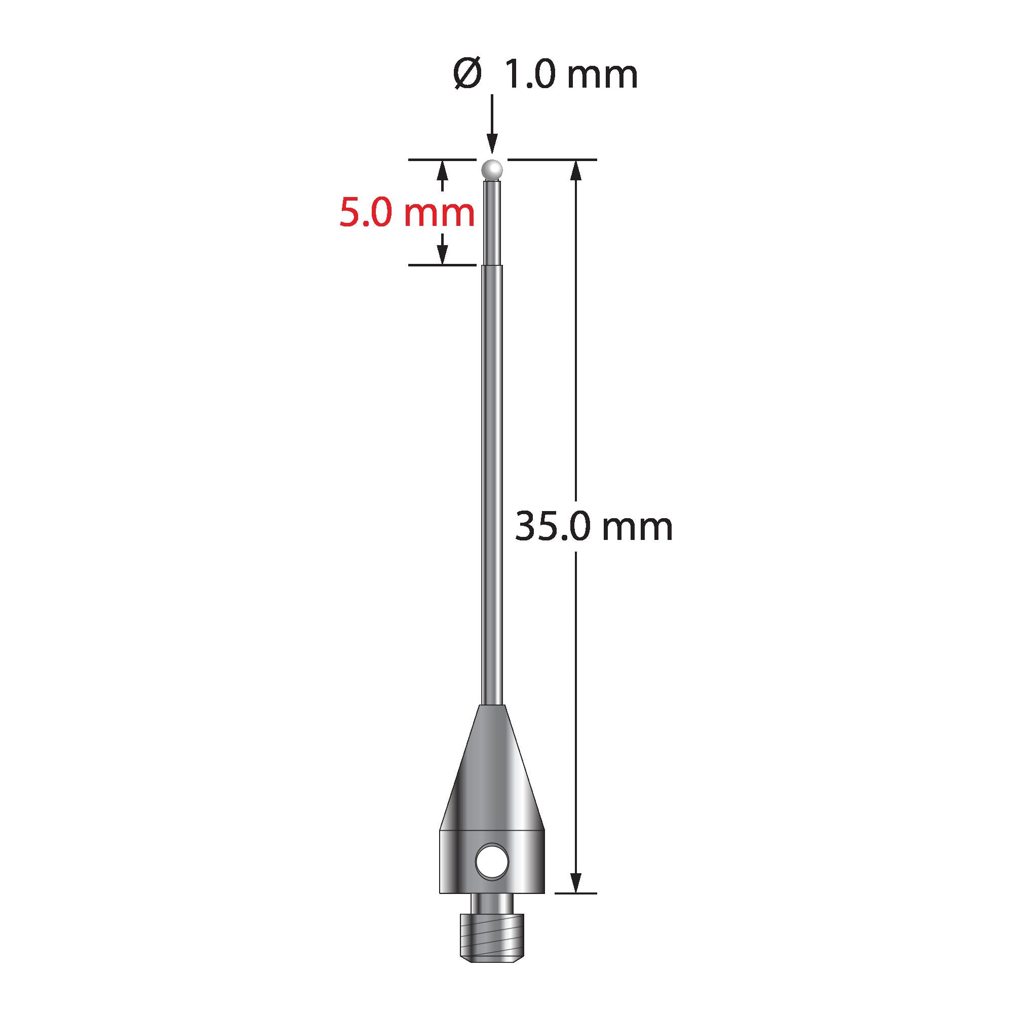 TM3-1035-TX-Z M3 stylus with 1.0mm zirconia ball, carbide stem, and titanium base, 35.0mm long by Q-Mark Manufacturing, Inc.
