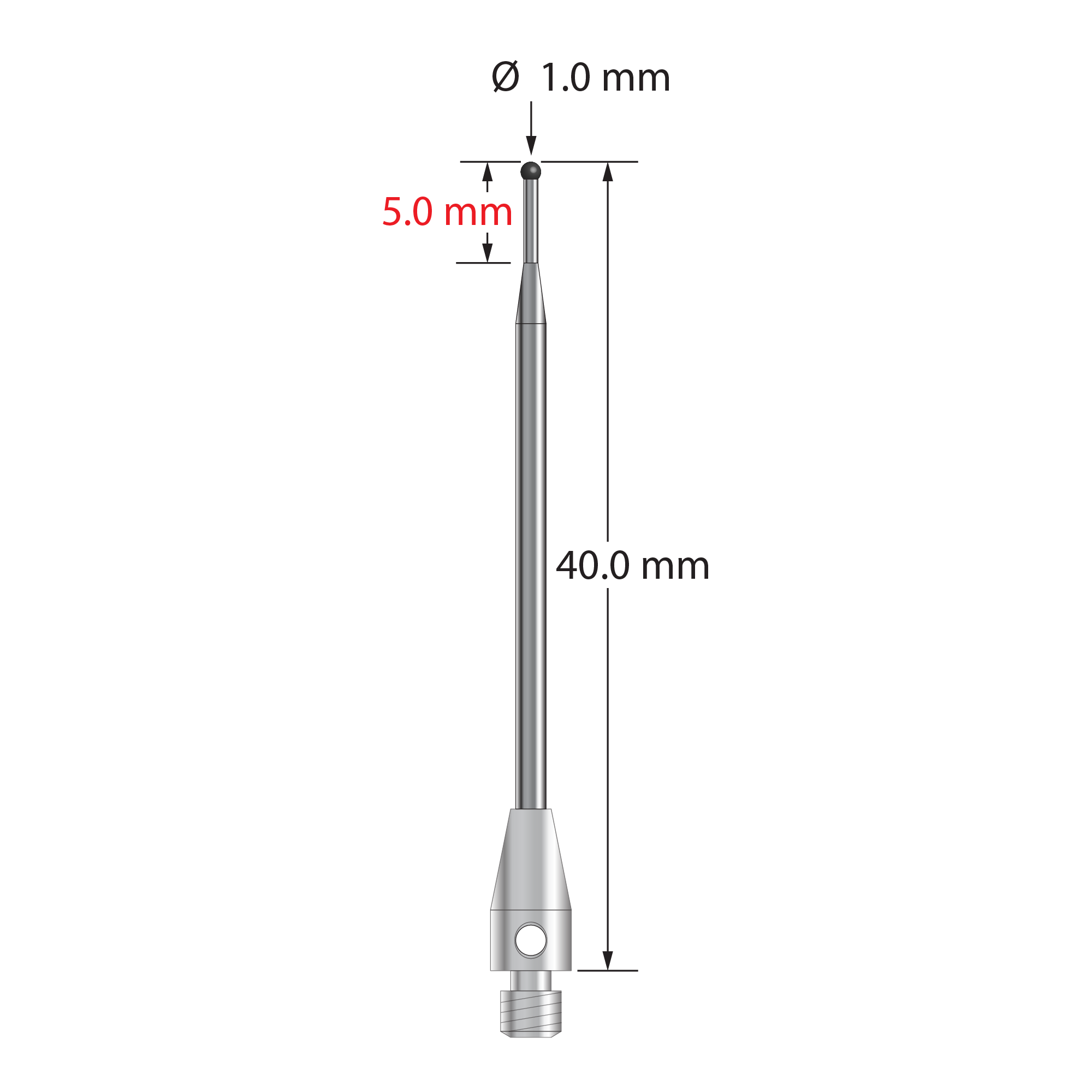 TM3-1040-SN M3 stylus with 1.0mm silicon nitride ball and tapered carbide stem, 40.0mm long by Q-Mark Manufacturing, Inc.