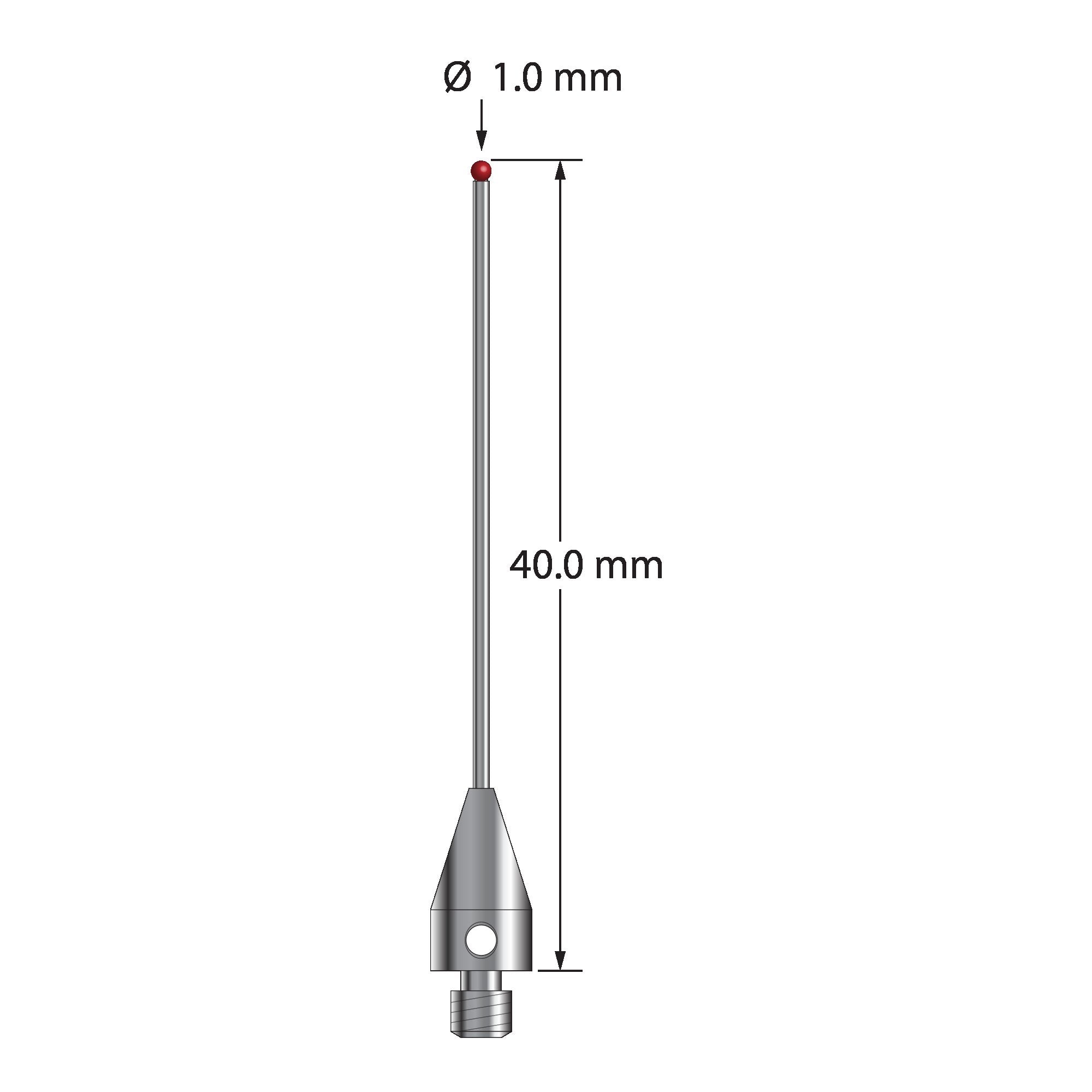 TM3-1040-TX-8 M3 stylus with 1.0mm ruby ball, carbide stem, and titanium base, 40mm long by Q-Mark Manufacturing, Inc.
