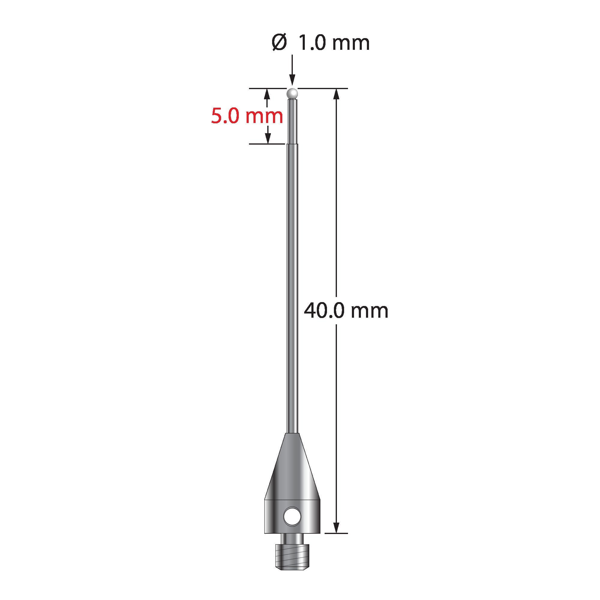 TM3-1040-TX-Z M3 stylus with 1.0mm silicon nitride ball, carbide stem, and titanium base, 40.0mm long by Q-Mark Manufacturing, Inc.
