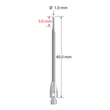 TM3-1040-Z M3 stylus with 1.0mm zirconia ball, tapered carbide stem, and stainless steel base, 40mm long.