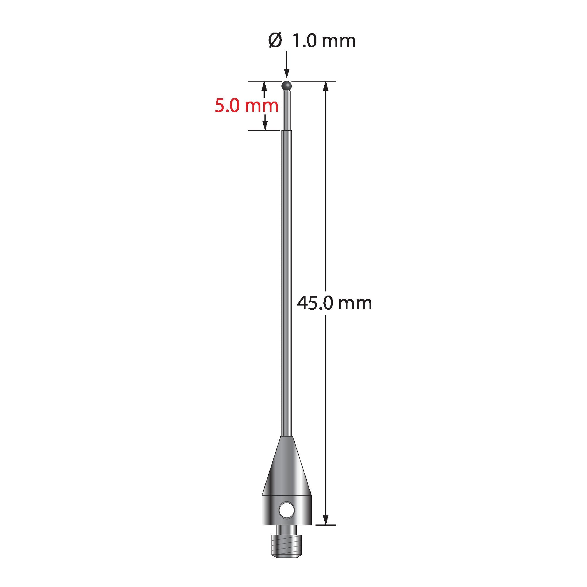 TM3-1045-TX-SN M3 stylus with 1.0mm silicon nitride ball, carbide stem, and titanium base by Q-Mark Manufacturing, Inc.
